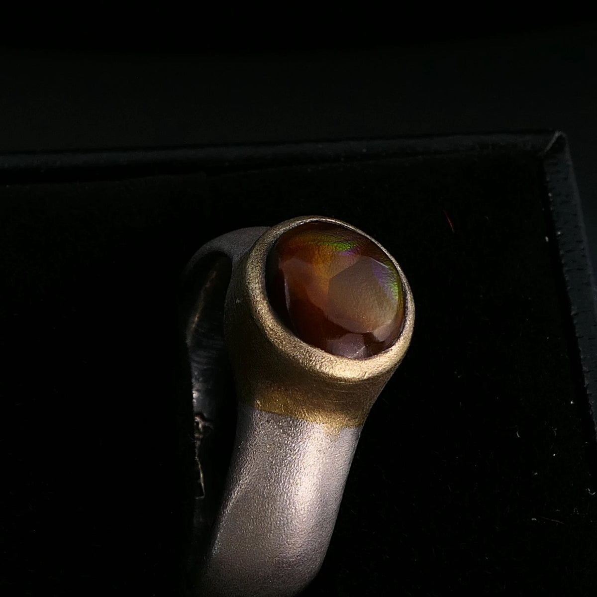 Handgefertigter Unikat Silberschmiede-Atelier Ring aus 925 Sterling Silber mit Feuerachat RG 56 (17,8 mm Ø)