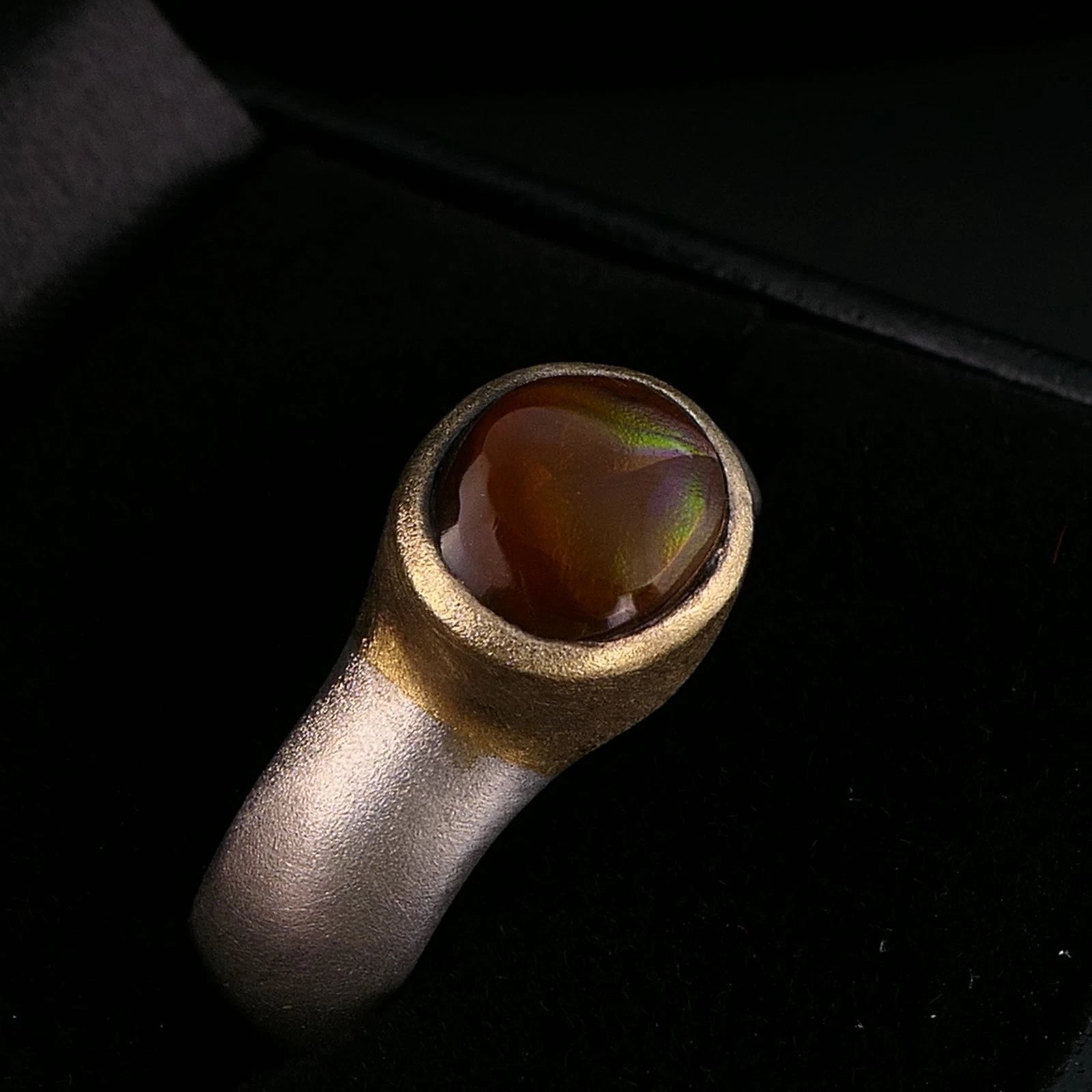 Handgefertigter Unikat Silberschmiede-Atelier Ring aus 925 Sterling Silber mit Feuerachat RG 56 (17,8 mm Ø)