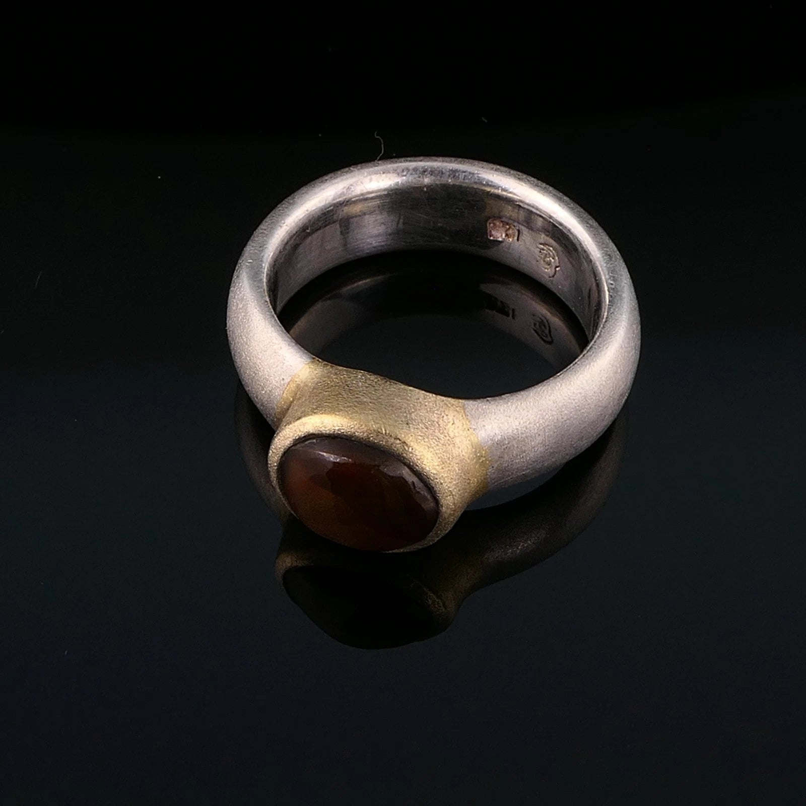 Handgefertigter Unikat Silberschmiede-Atelier Ring aus 925 Sterling Silber mit Feuerachat RG 56 (17,8 mm Ø)