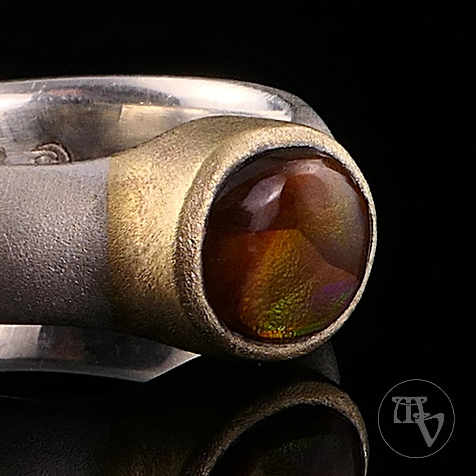 Handgefertigter Unikat Silberschmiede-Atelier Ring aus 925 Sterling Silber mit Feuerachat RG 56 (17,8 mm Ø)