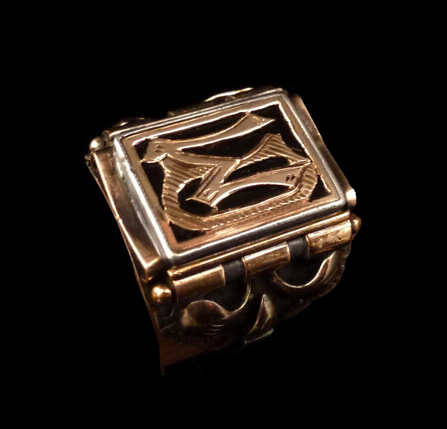 Antiker Monogrammring Siegelring Initialen WD / DW Silberring 835 Silber & 333 Gold RG 58 (18,4 mm Ø) Vintage Alt