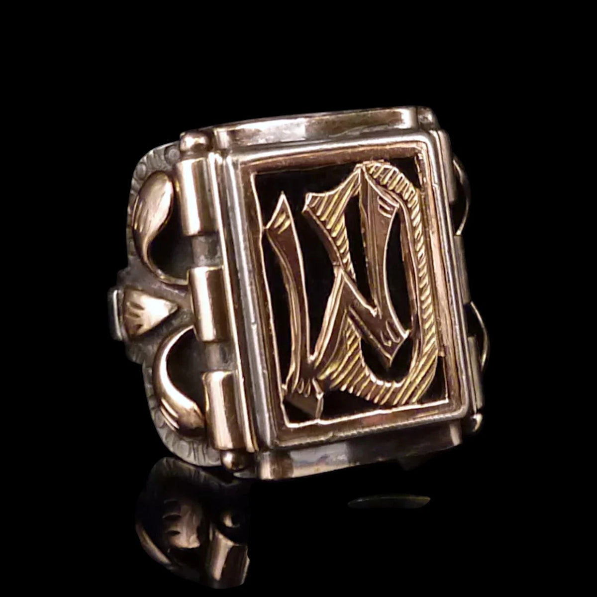 Antiker Monogrammring Siegelring Initialen WD / DW Silberring 835 Silber & 333 Gold RG 58 (18,4 mm Ø) Vintage Alt