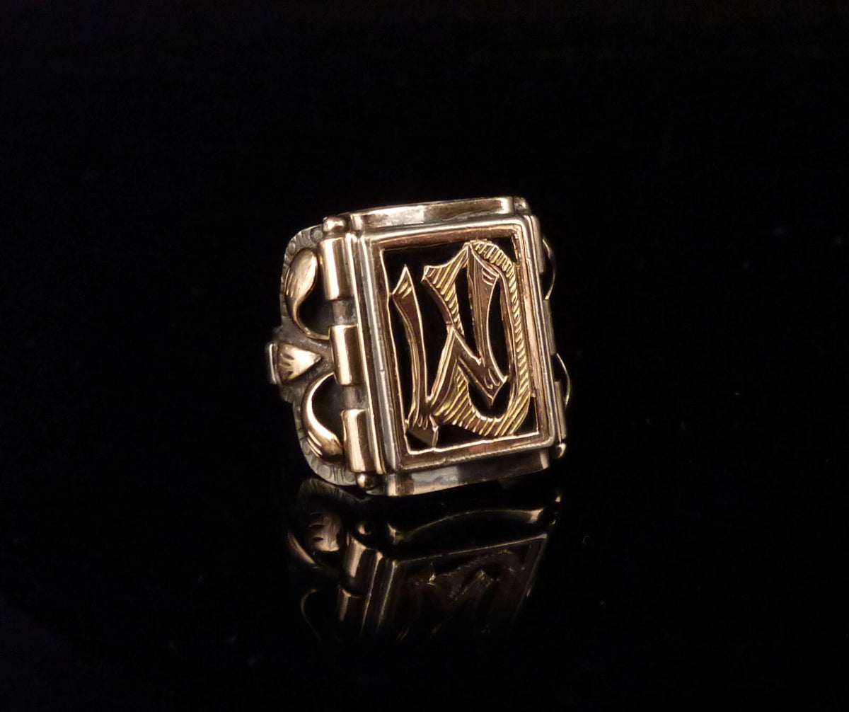 Antiker Monogrammring Siegelring Initialen WD / DW Silberring 835 Silber & 333 Gold RG 58 (18,4 mm Ø) Vintage Alt