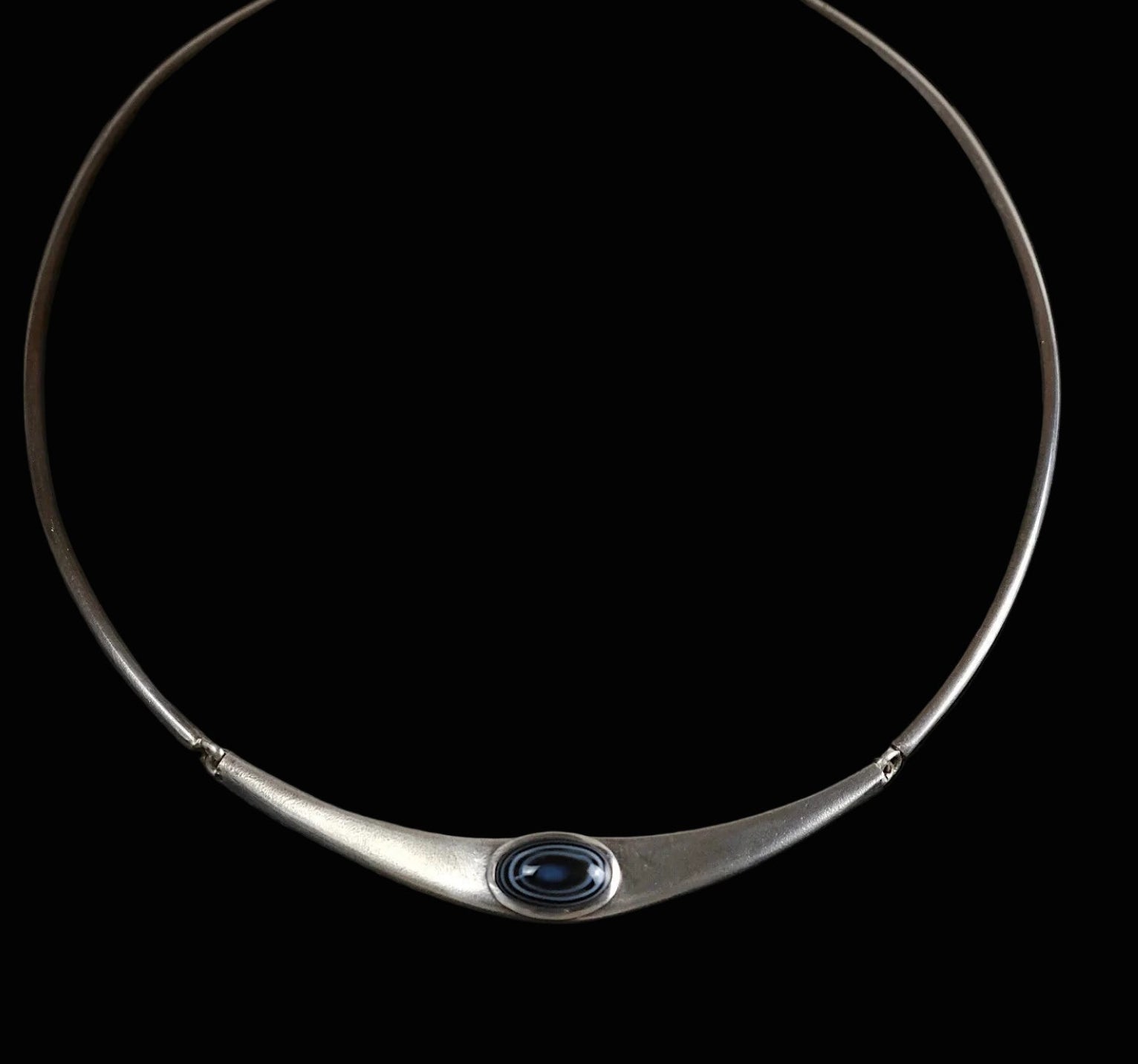 Ehinger Schwarz - Halsreif mit Streifenachat aus 925er Sterling Silber - Collier Halskette 38cm Vintage