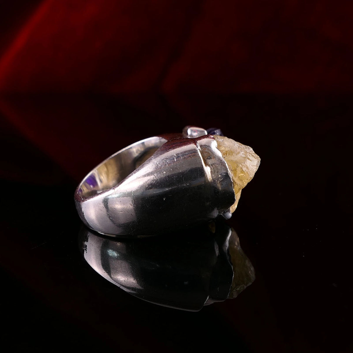 Handgefertigter Unikat Silberschmiede-Atelier Ring 925 Silber 23,2g – Rohstein Amethyst & Citrin RG 57 (18,1 mm Ø)
