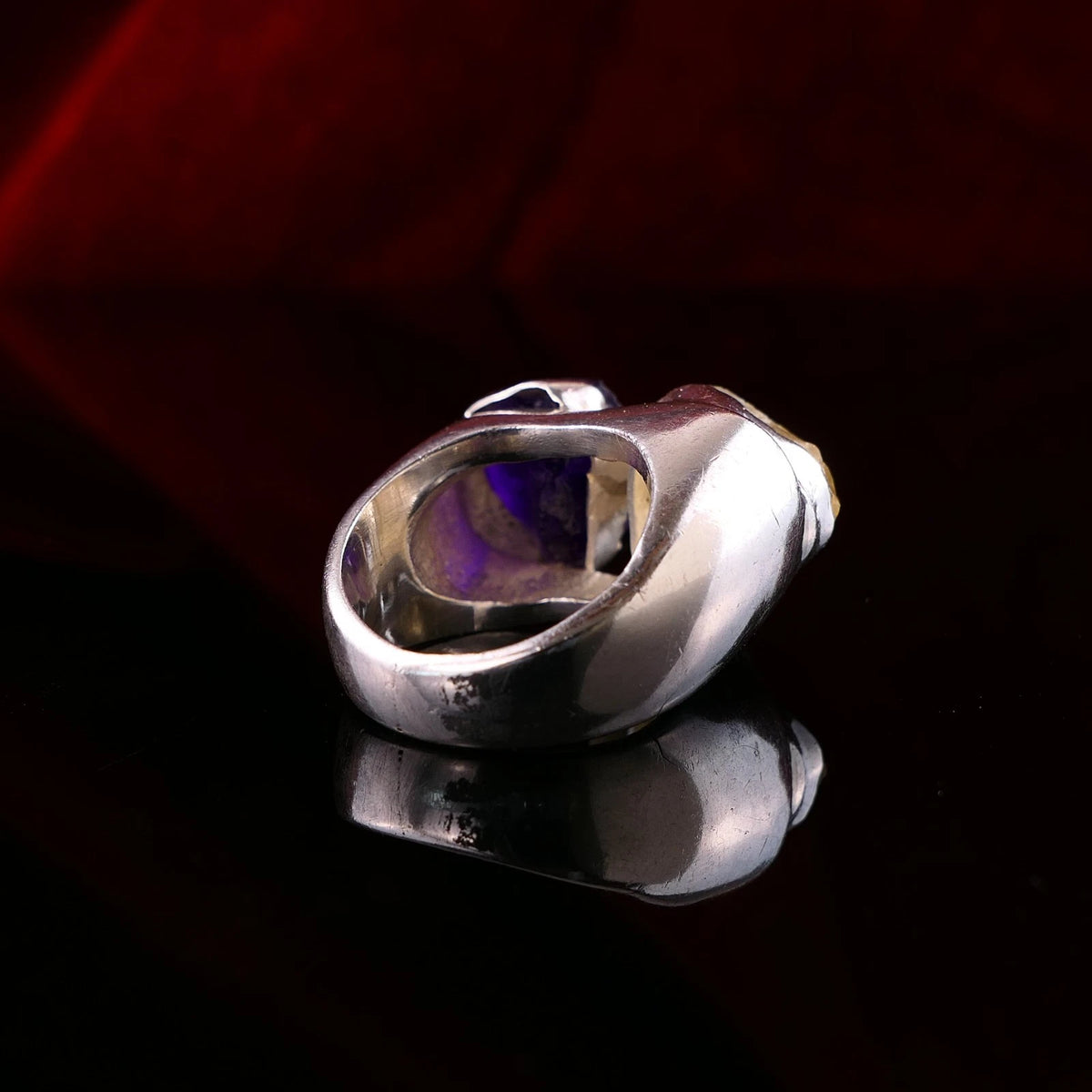 Handgefertigter Unikat Silberschmiede-Atelier Ring 925 Silber 23,2g – Rohstein Amethyst & Citrin RG 57 (18,1 mm Ø)