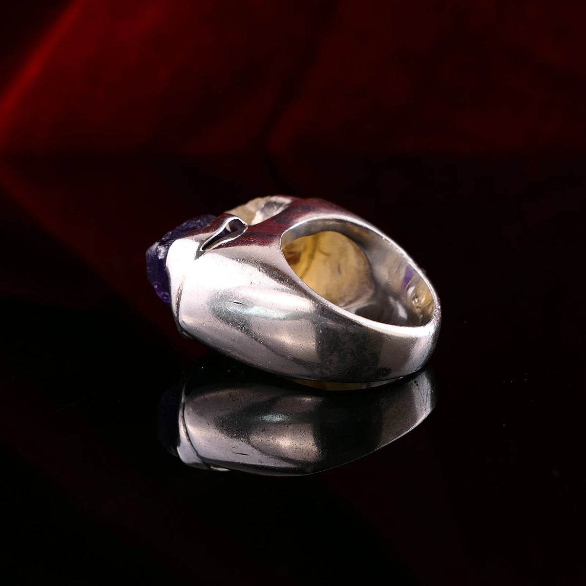 Handgefertigter Unikat Silberschmiede-Atelier Ring 925 Silber 23,2g – Rohstein Amethyst & Citrin RG 57 (18,1 mm Ø)
