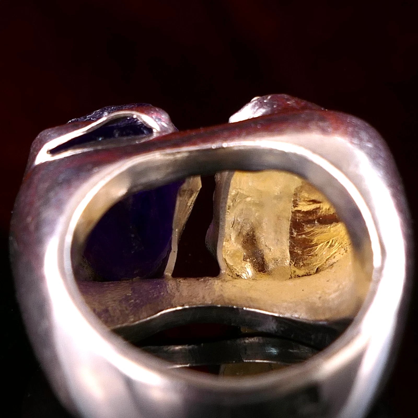Handgefertigter Unikat Silberschmiede-Atelier Ring 925 Silber 23,2g – Rohstein Amethyst & Citrin RG 57 (18,1 mm Ø)