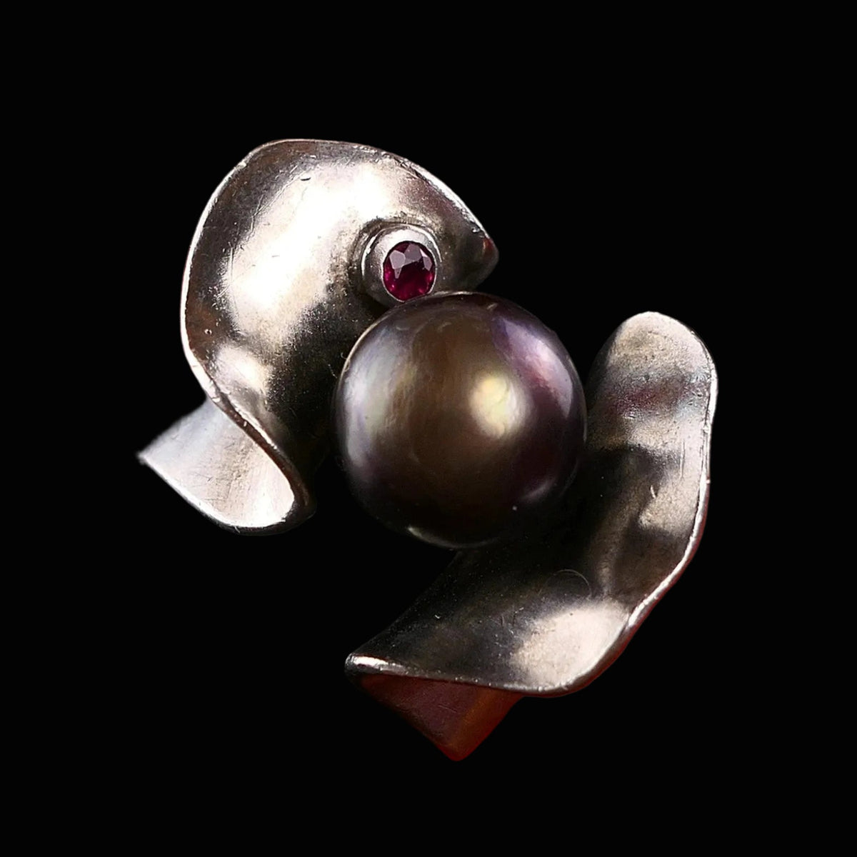 Tahiti-Perle & Rubin - Ring Handgefertigtes Unikat Silberschmiede-Atelier aus 925 Silber – RG 59 (18,8 mm Ø)