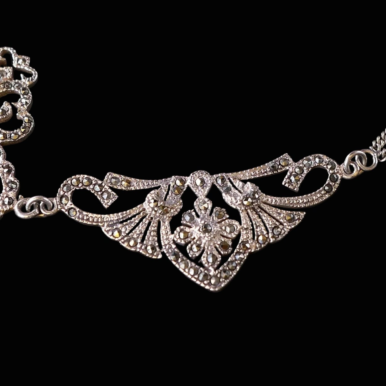 Vintage Peacock Pfauen Collier aus 925 Sterling Silber Amethyst & Markasiten Statement Collier Antiker Stil / Art Nouveau Style