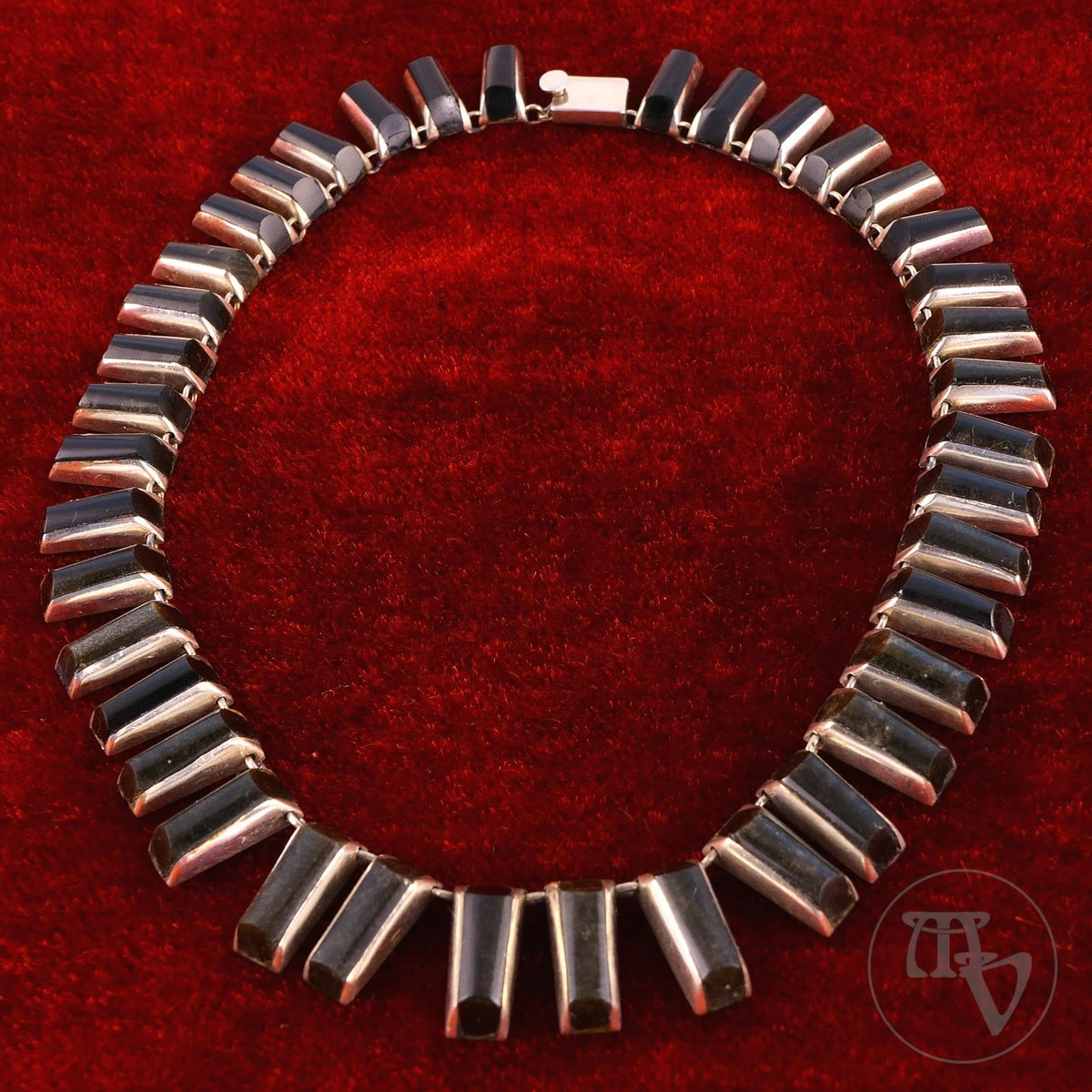 Hochwertiges Collier mit Steinbesatz aus Mexiko, Taxco aus 925er Sterling Silber - Halskette 40cm Vintage