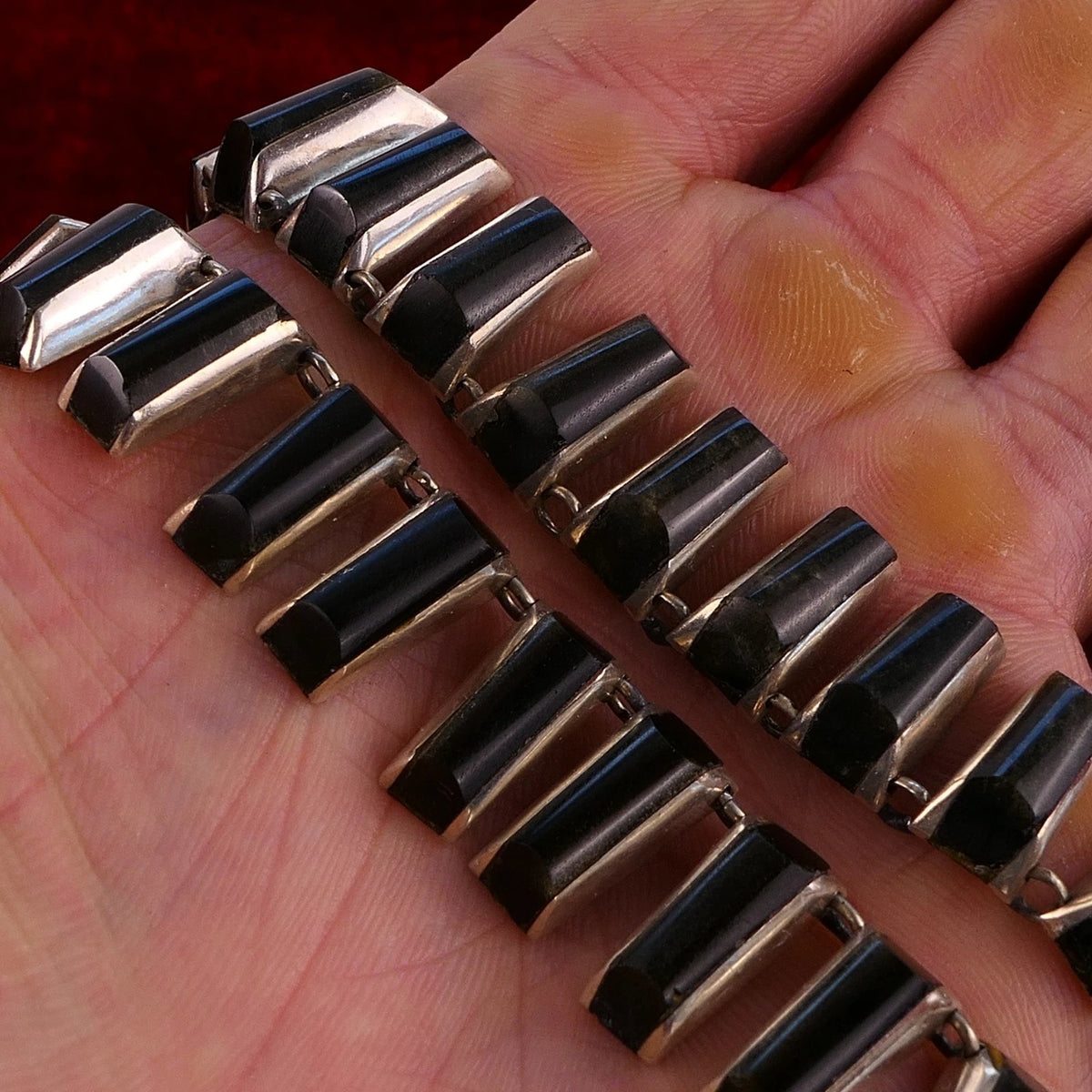 Hochwertiges Collier mit Steinbesatz aus Mexiko, Taxco aus 925er Sterling Silber - Halskette 40cm Vintage