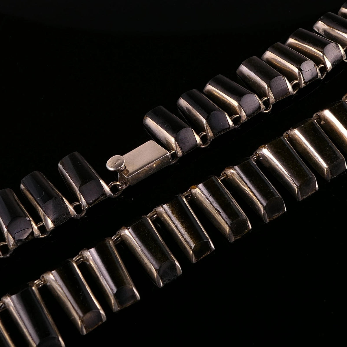 Hochwertiges Collier mit Steinbesatz aus Mexiko, Taxco aus 925er Sterling Silber - Halskette 40cm Vintage