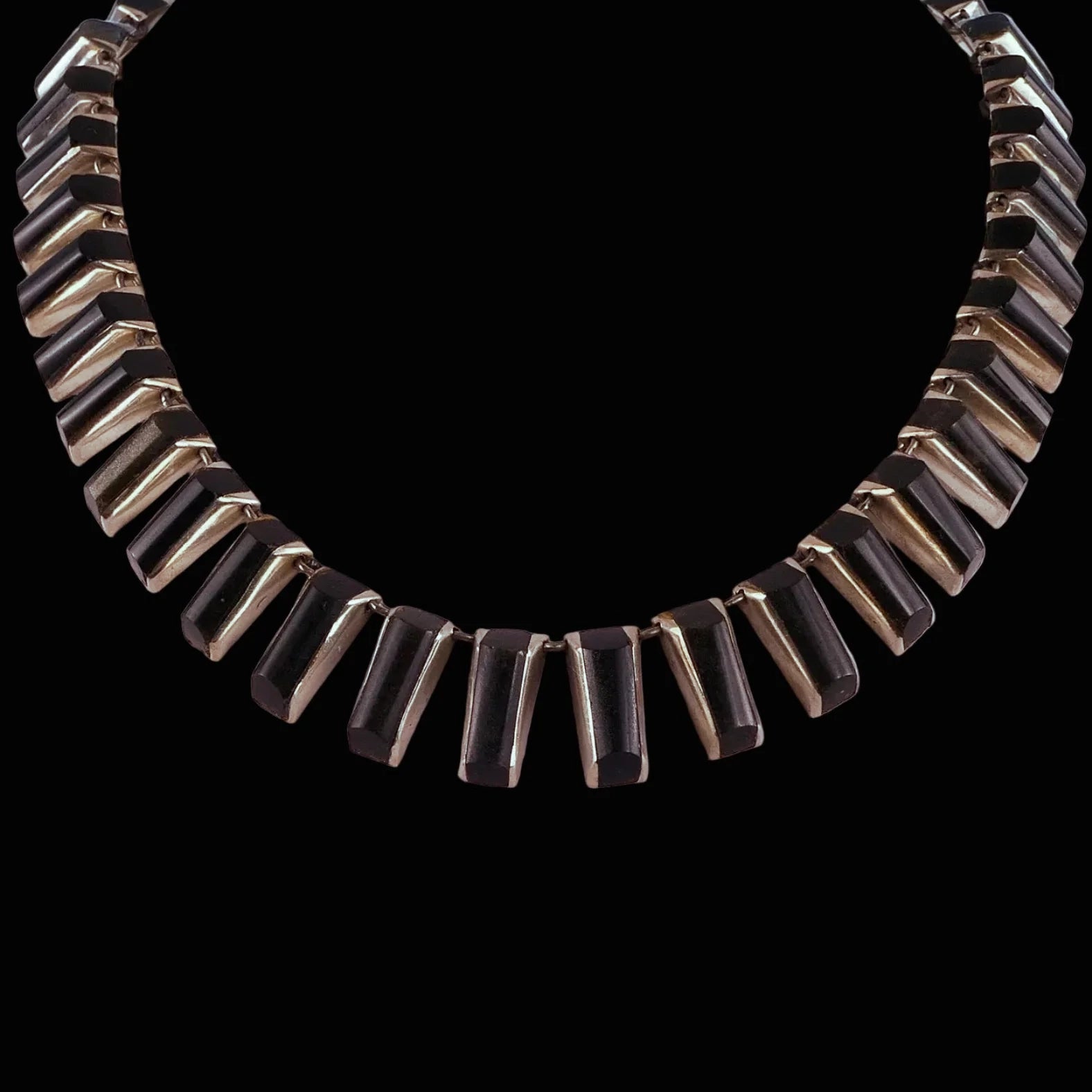 Hochwertiges Collier mit Steinbesatz aus Mexiko, Taxco aus 925er Sterling Silber - Halskette 40cm Vintage