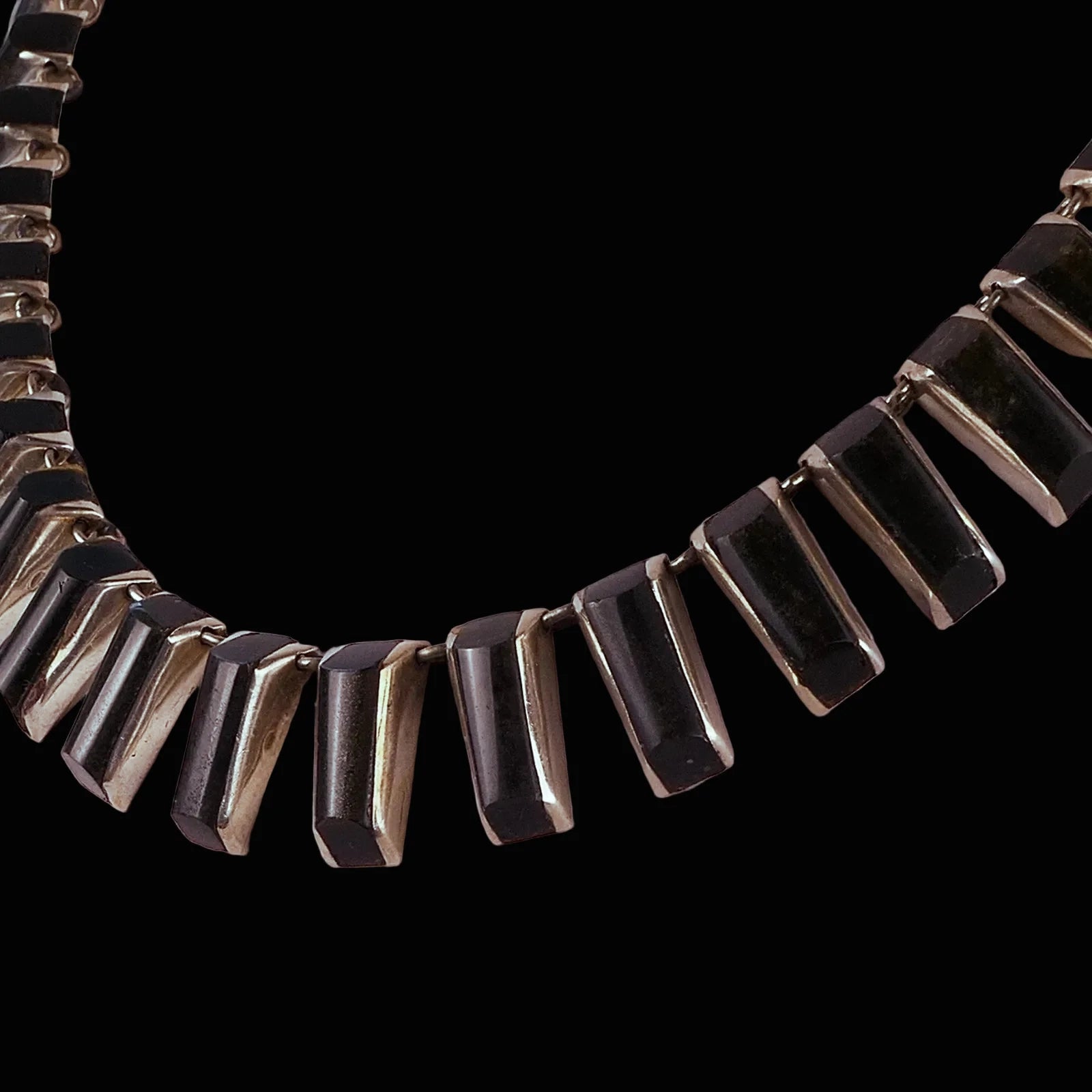Hochwertiges Collier mit Steinbesatz aus Mexiko, Taxco aus 925er Sterling Silber - Halskette 40cm Vintage