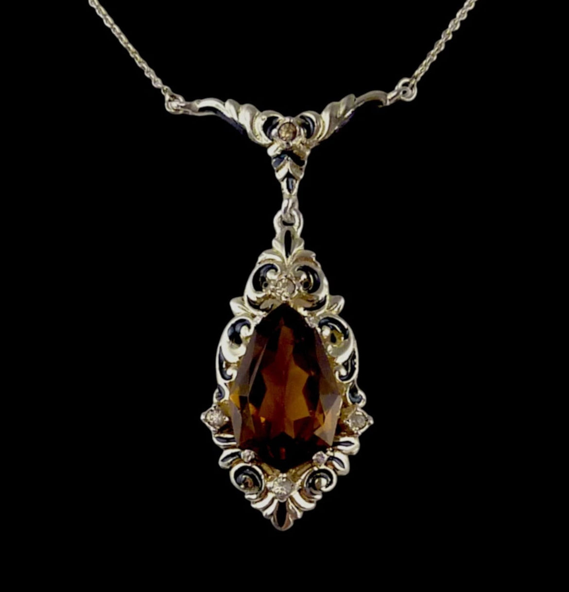 Antikes Collier - Art Déco um 1930 Collier Halskette Emaille & gelbe Paste / Glasstein 935er Silber Vergoldet