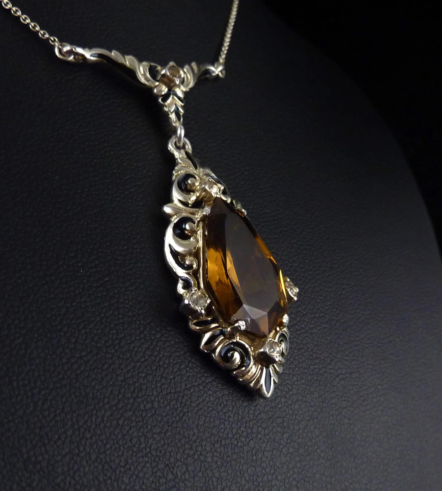Antikes Collier - Art Déco um 1930 Collier Halskette Emaille & gelbe Paste / Glasstein 935er Silber Vergoldet