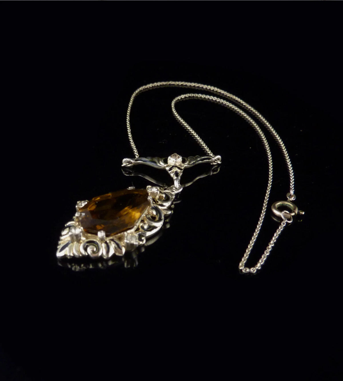 Antikes Collier - Art Déco um 1930 Collier Halskette Emaille & gelbe Paste / Glasstein 935er Silber Vergoldet