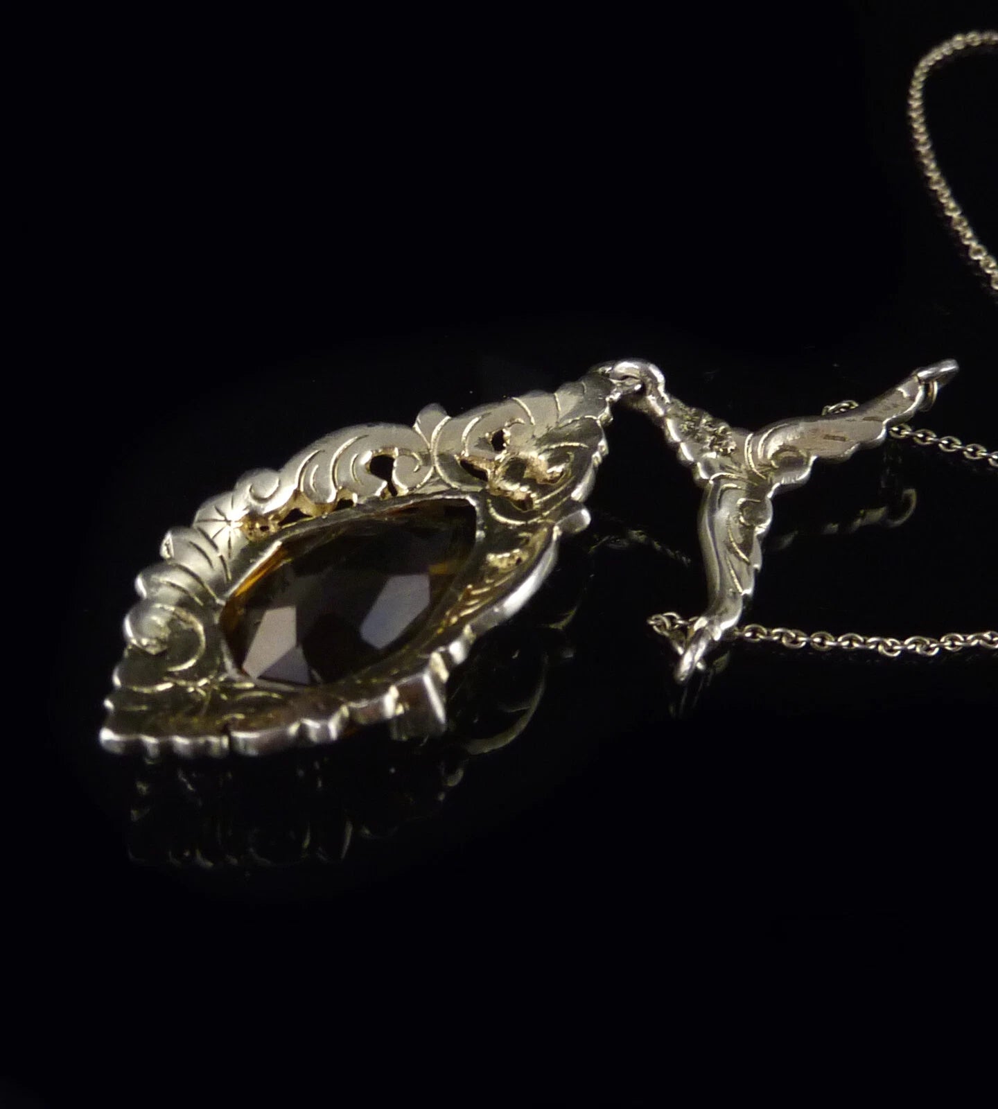Antikes Collier - Art Déco um 1930 Collier Halskette Emaille & gelbe Paste / Glasstein 935er Silber Vergoldet