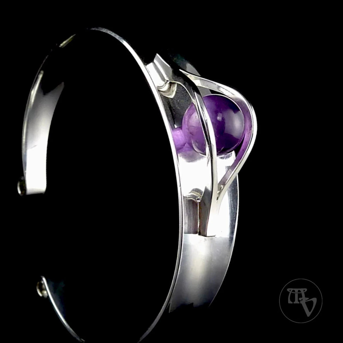 Elis Kauppi für Kupittaan Kulta Amethyst Kugel Armreif Armspange Armband aus 830 Silber 19,0cm Vintage