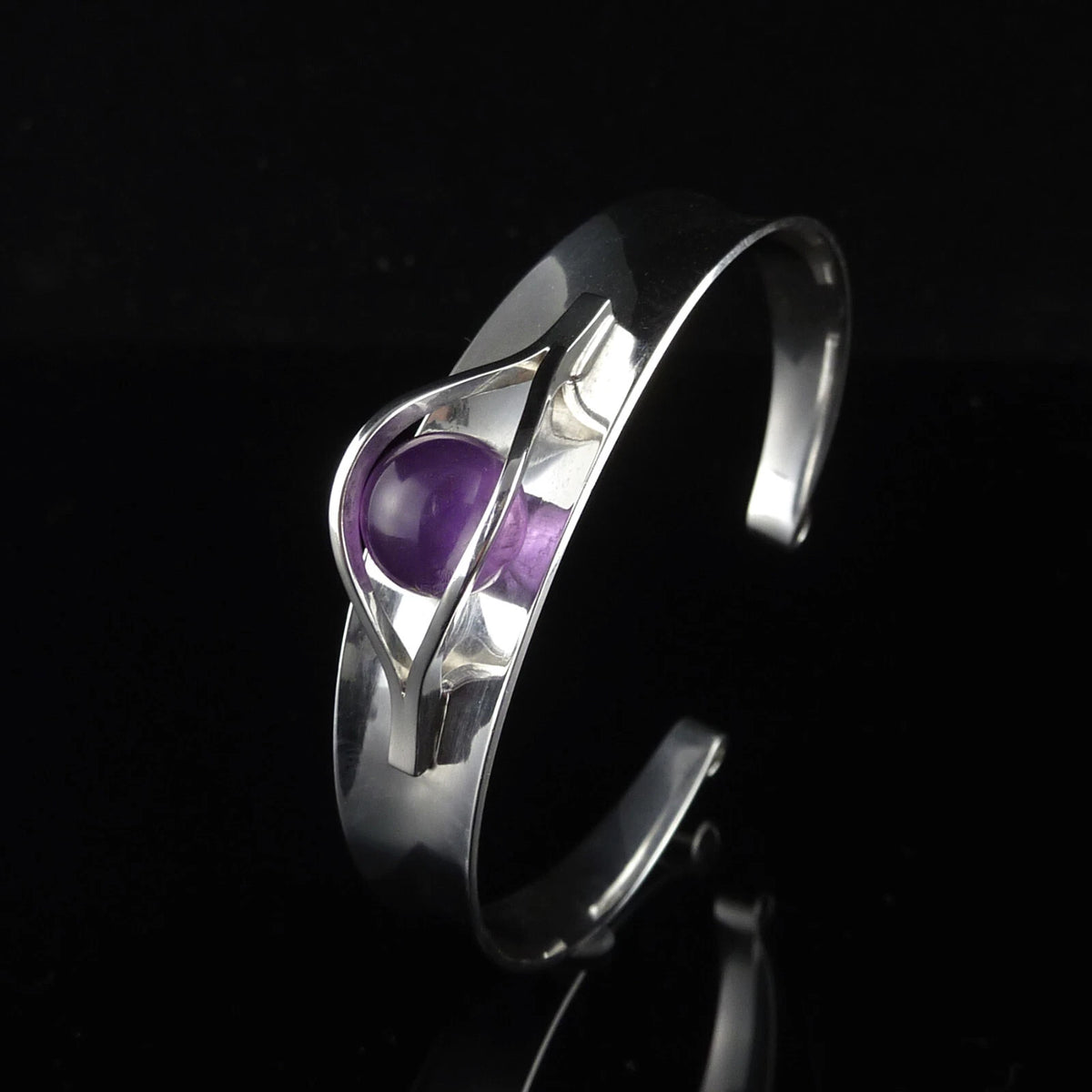 Elis Kauppi für Kupittaan Kulta Amethyst Kugel Armreif Armspange Armband aus 830 Silber 19,0cm Vintage