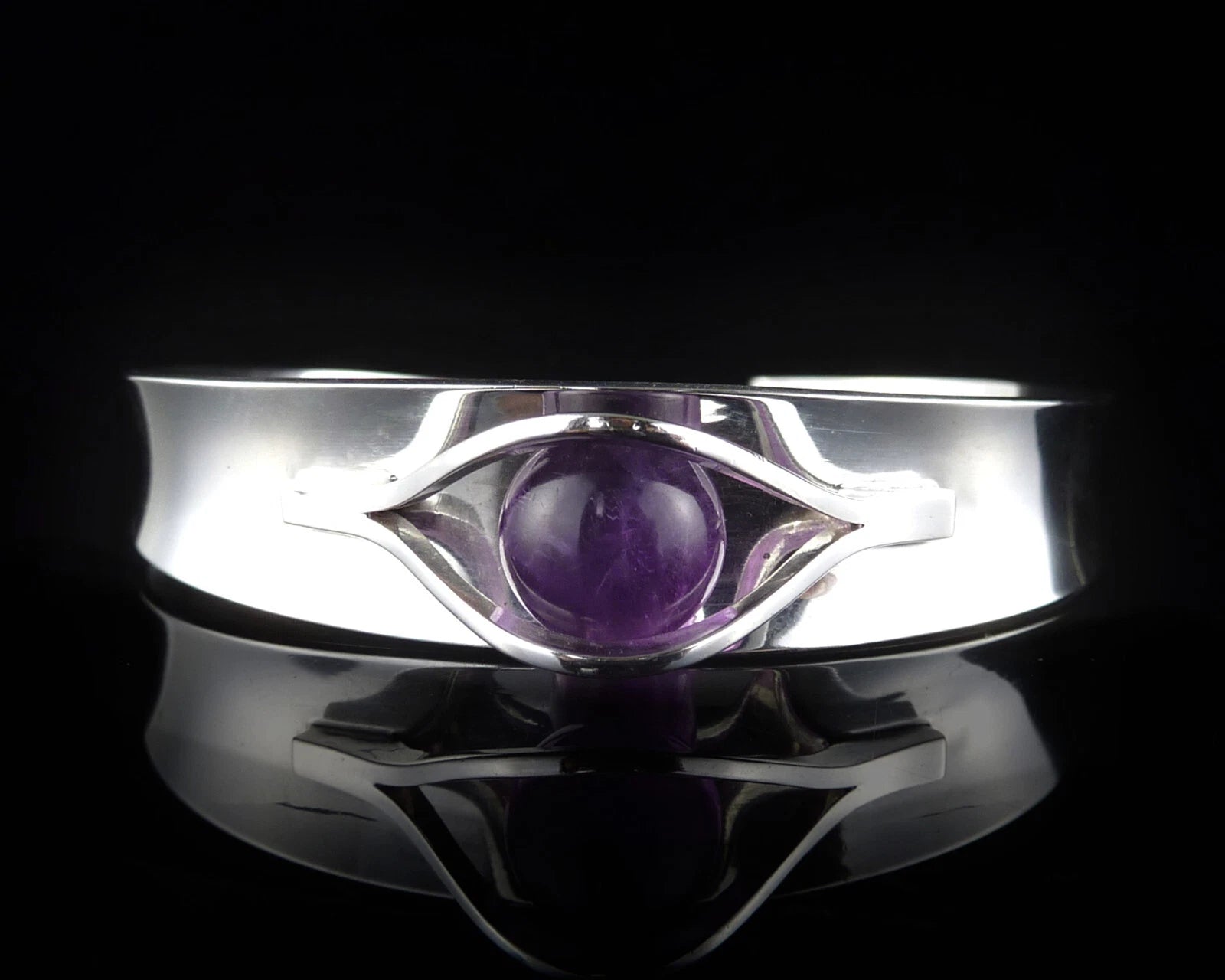 Elis Kauppi für Kupittaan Kulta Amethyst Kugel Armreif Armspange Armband aus 830 Silber 19,0cm Vintage