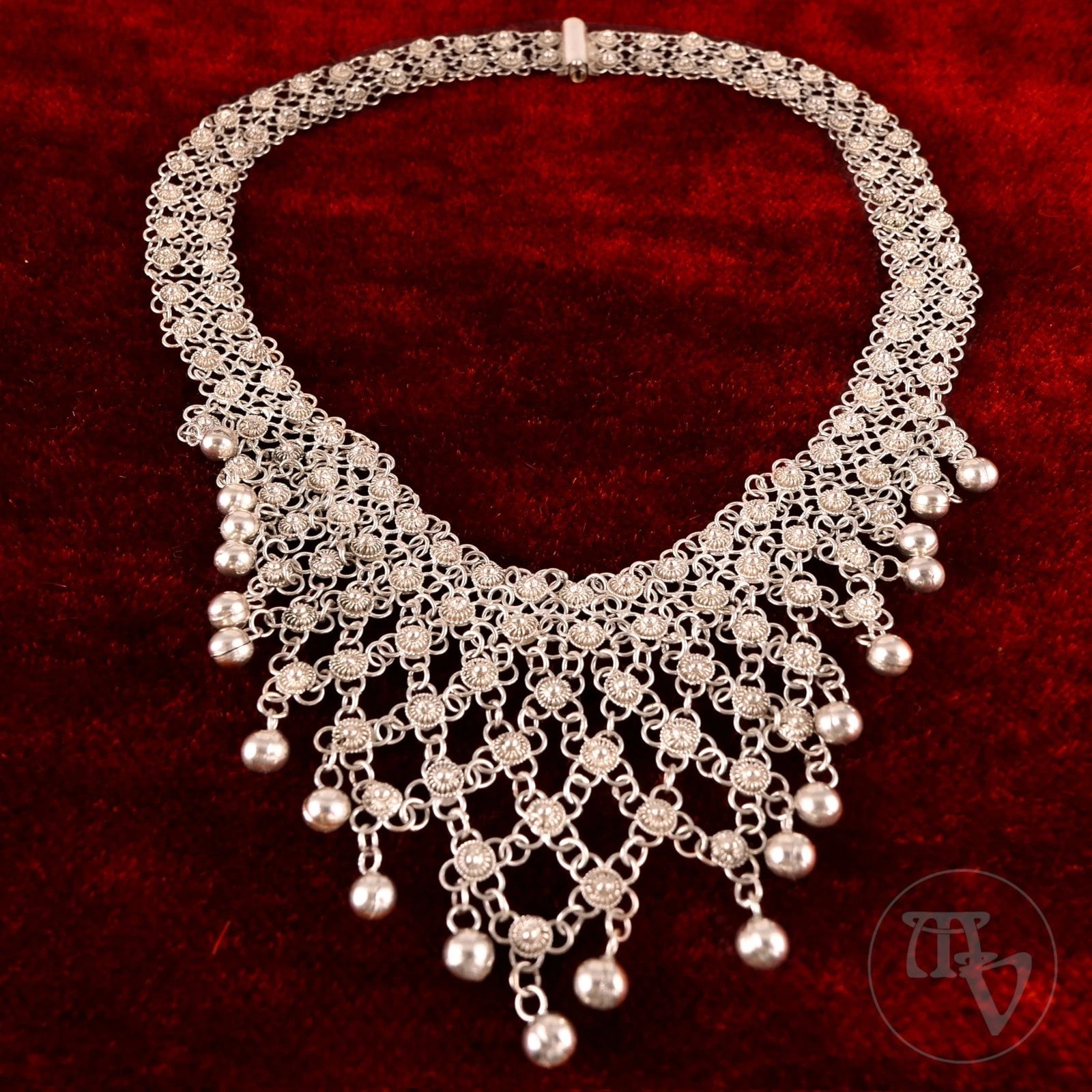 Filigran Silber Collier / Choker aus mind. 800er Silber - Halskette 40cm Vintage Orientalisch Ethno Handarbeit