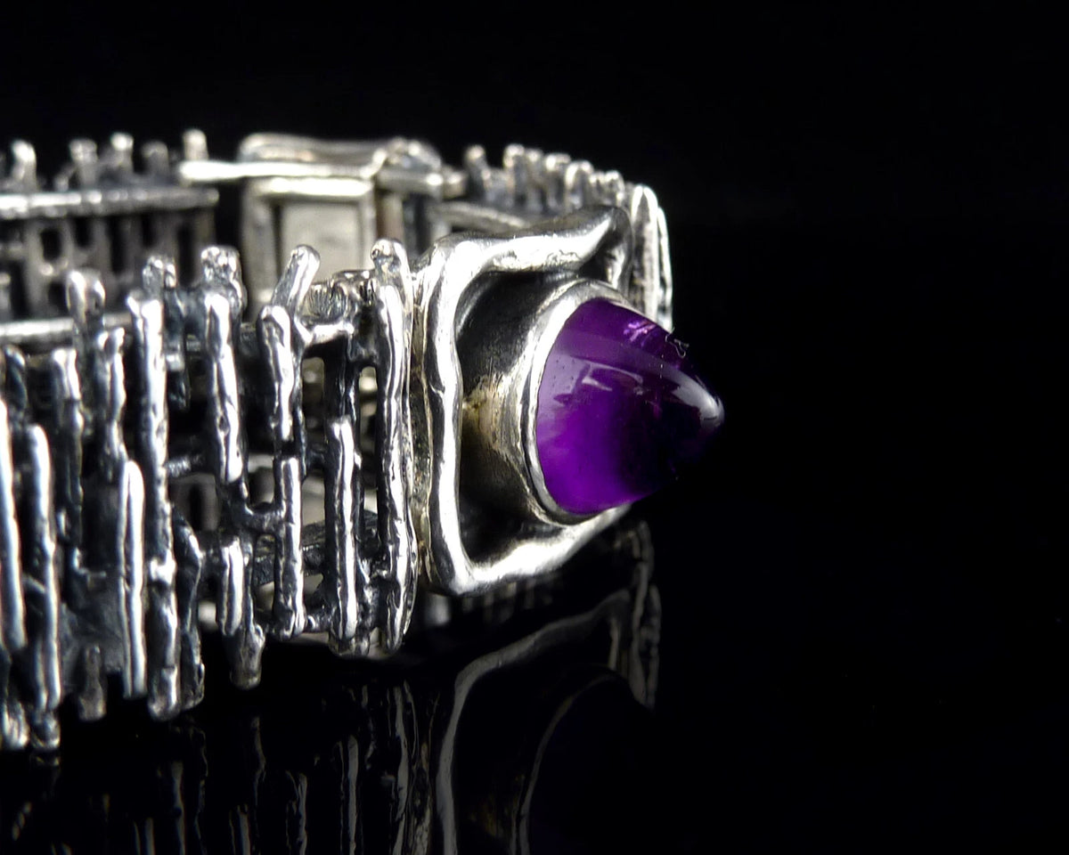 Vintage Bartel & Sohn Armband mit Amethyst Kegeln aus 835er Silber Organic Design Modernist Brutalist 18cm