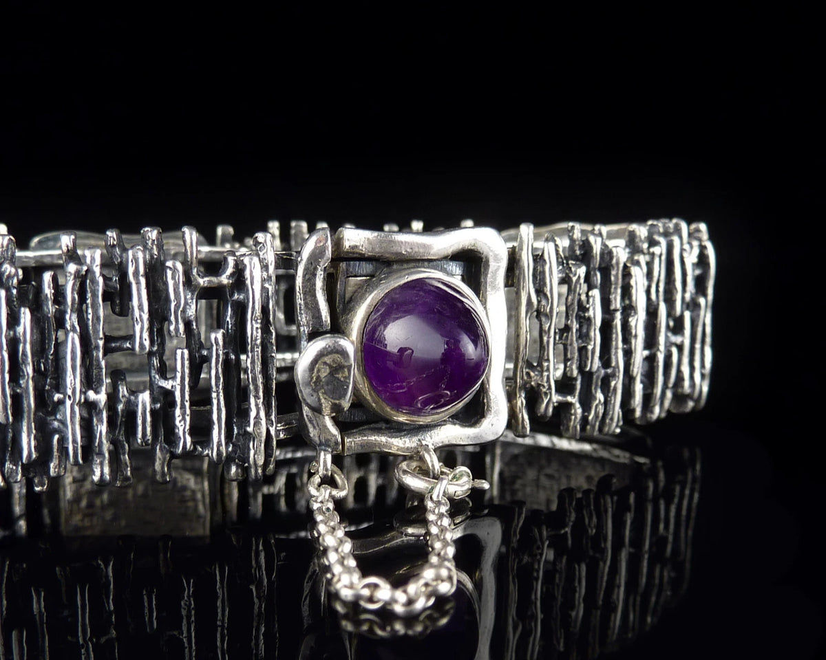 Vintage Bartel & Sohn Armband mit Amethyst Kegeln aus 835er Silber Organic Design Modernist Brutalist 18cm