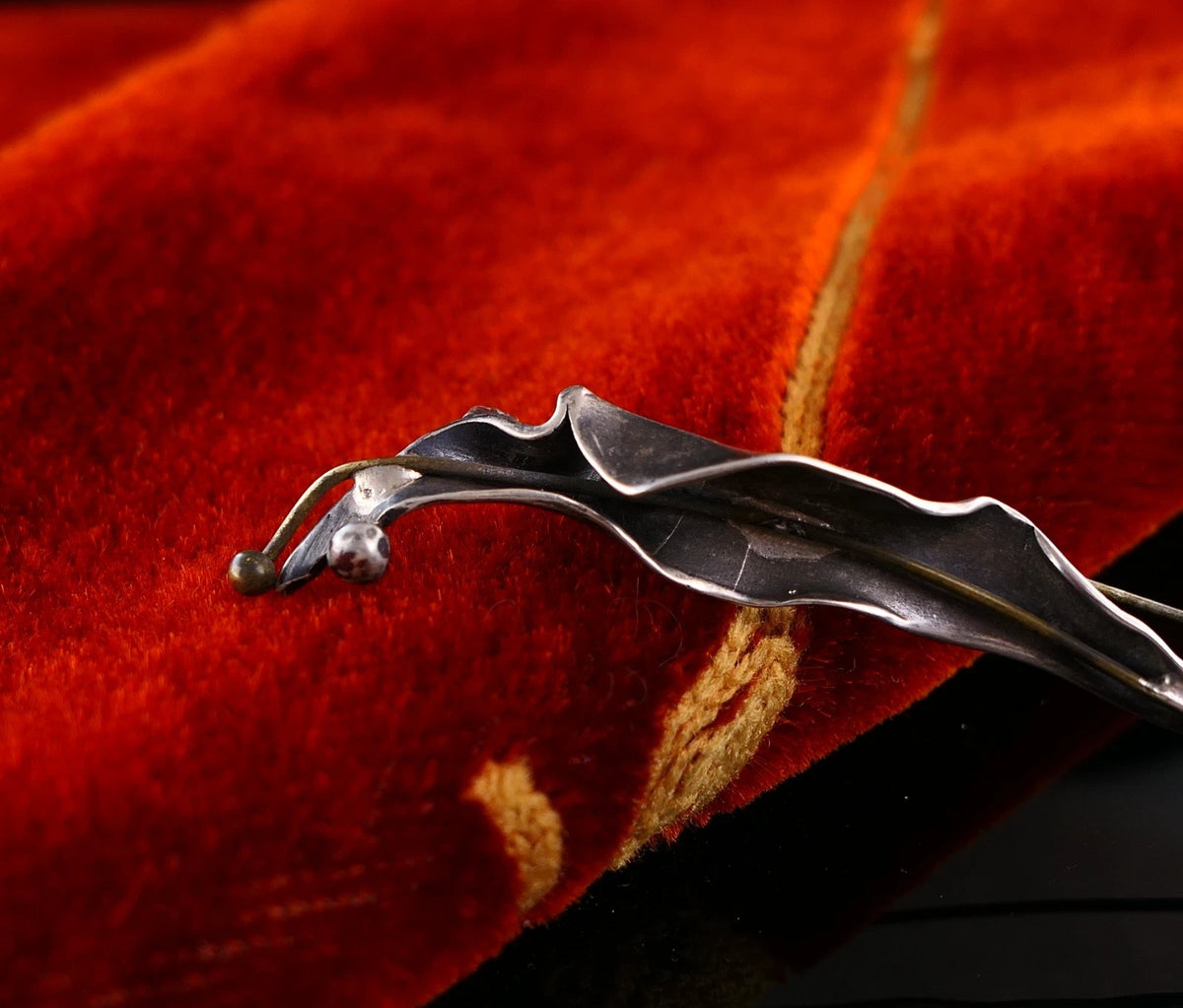 Sehr Große Designer Brosche 925 Silber, Messing & Kupfer mit Perlen – Modernist Handarbeit Vintage Organic Design
