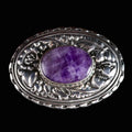 Antike Brosche Jugendstil um 1900 / 1910 - nat. Amethyst und florales Dekor aus 800er Silber