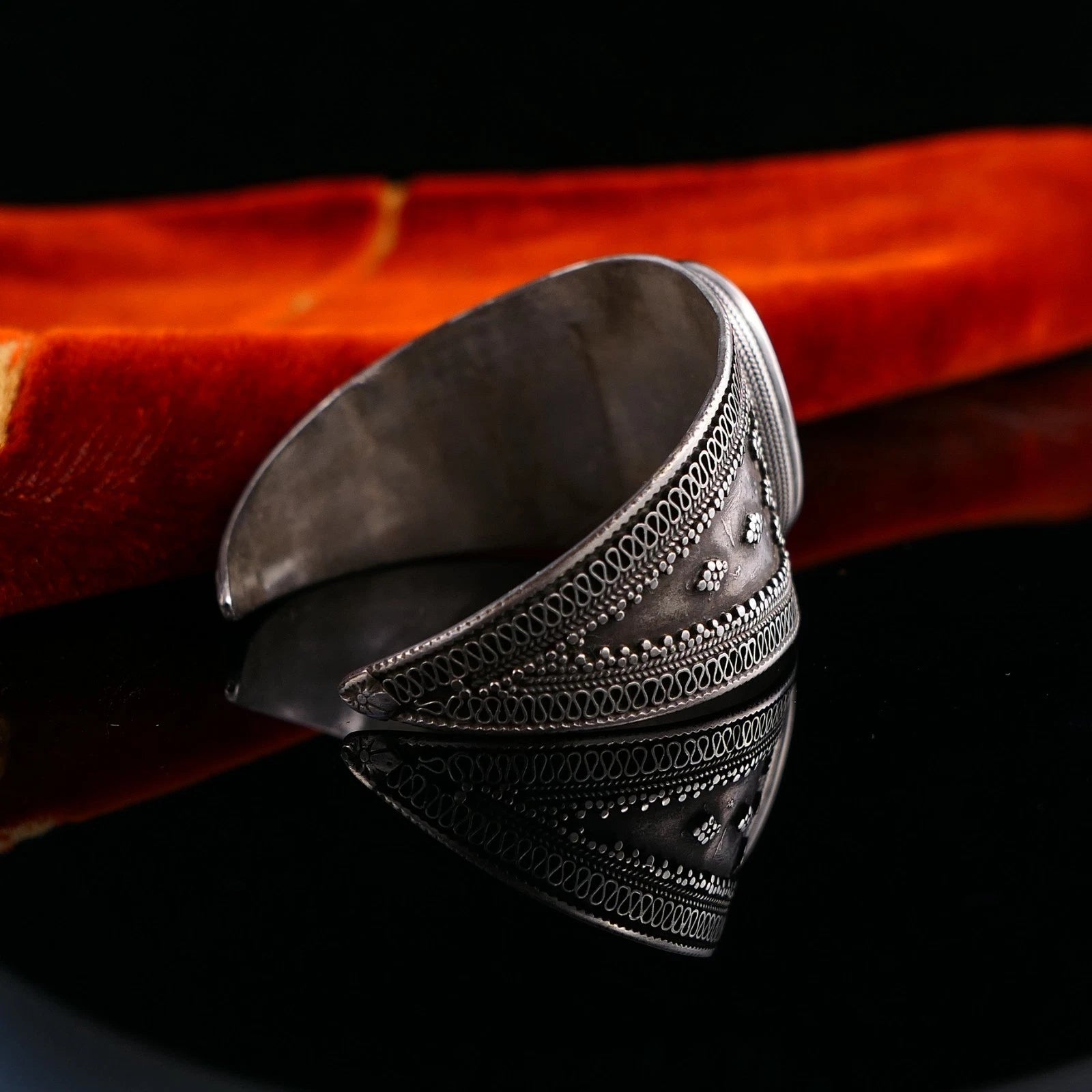Vintage Armreif mind. 800 Silber Filigran- und Granulationsarbeit - Orientalisch Ethno Handarbeit 16cm Alt