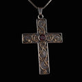 Granat Kreuzanhänger Handarbeit - Großer Kreuzanhänger aus 925 Sterling Silber & Gold - Yigal, Israel