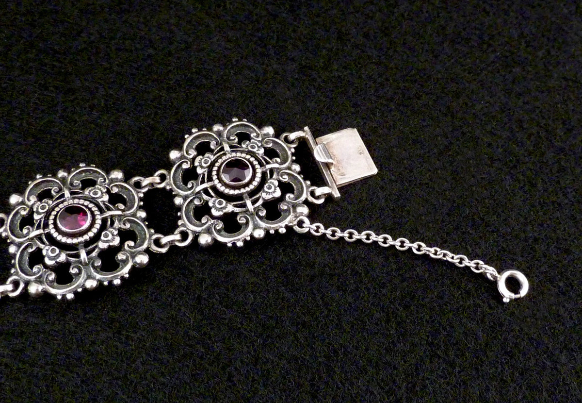 Hochwertiges Granat Silber Trachtenarmband Gliederarmband Breit aus 835er Silber Armband 17cm