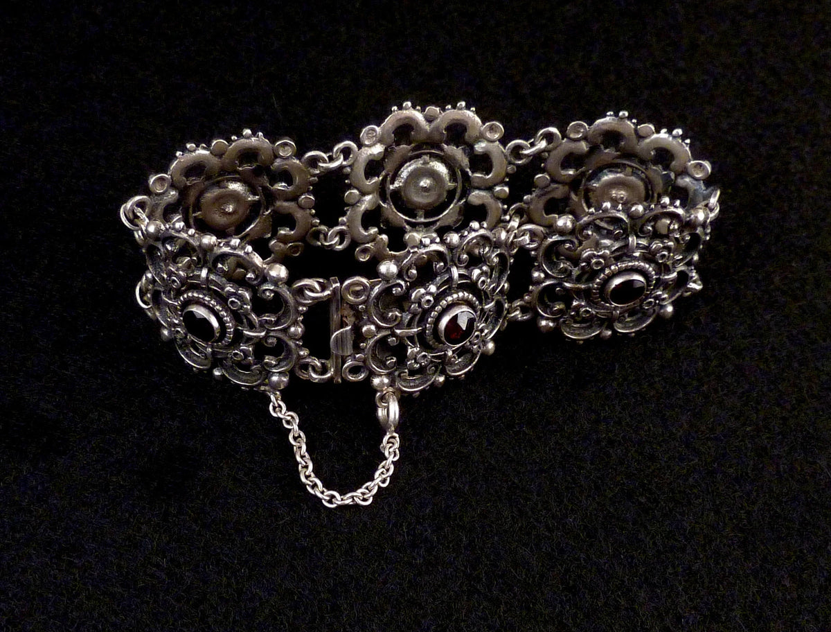 Hochwertiges Granat Silber Trachtenarmband Gliederarmband Breit aus 835er Silber Armband 17cm