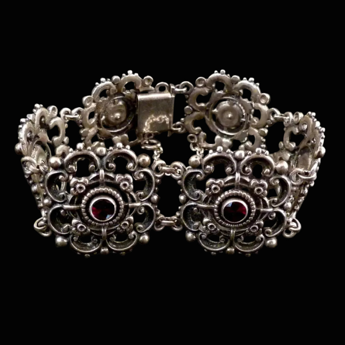 Hochwertiges Granat Silber Trachtenarmband Gliederarmband Breit aus 835er Silber Armband 17cm