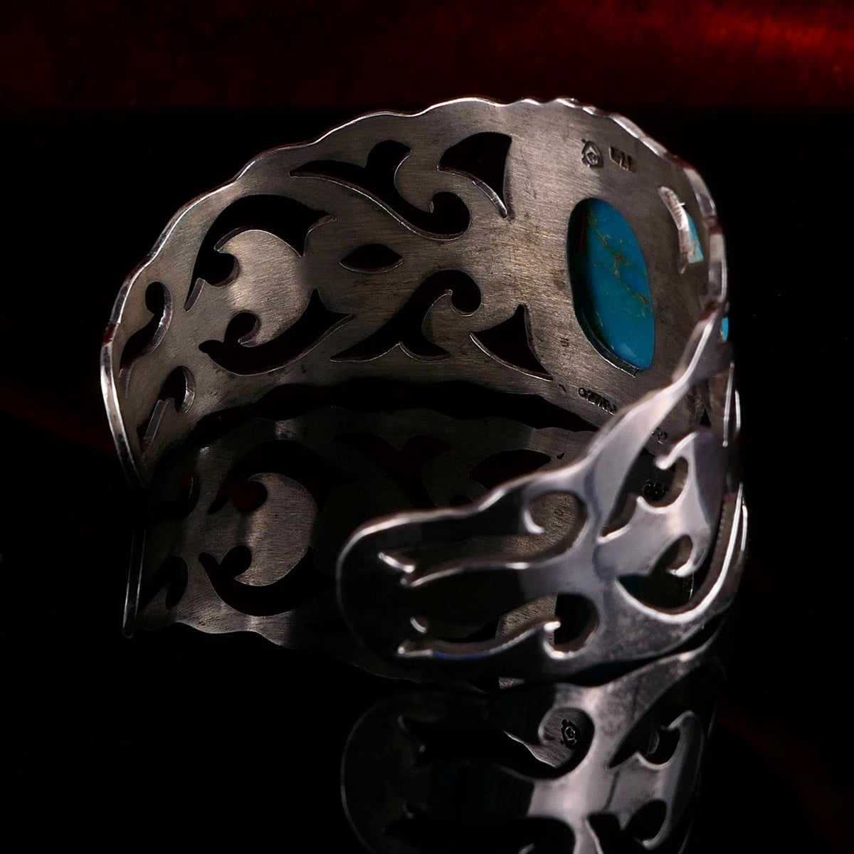 Breiter 925 Sterling Silber Türkis Armreif Armspange Tribal 18cm Alt Vintage - aus Taxco Mexiko
