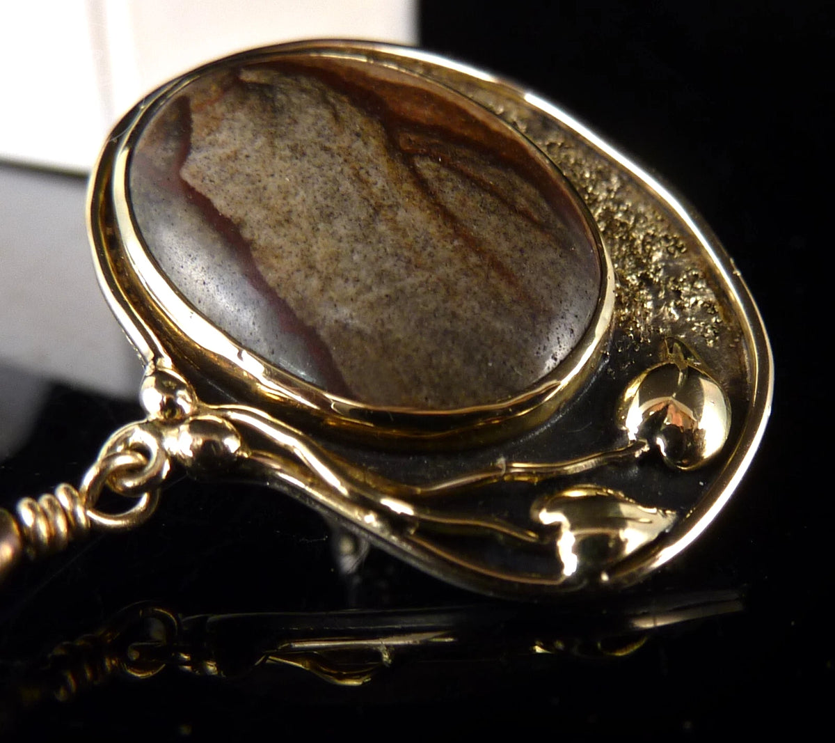 Designer Brosche aus 925er Silber und 750er Gelbgold - mit Perle & Achat – Modernist Handarbeit Vintage Organic Design