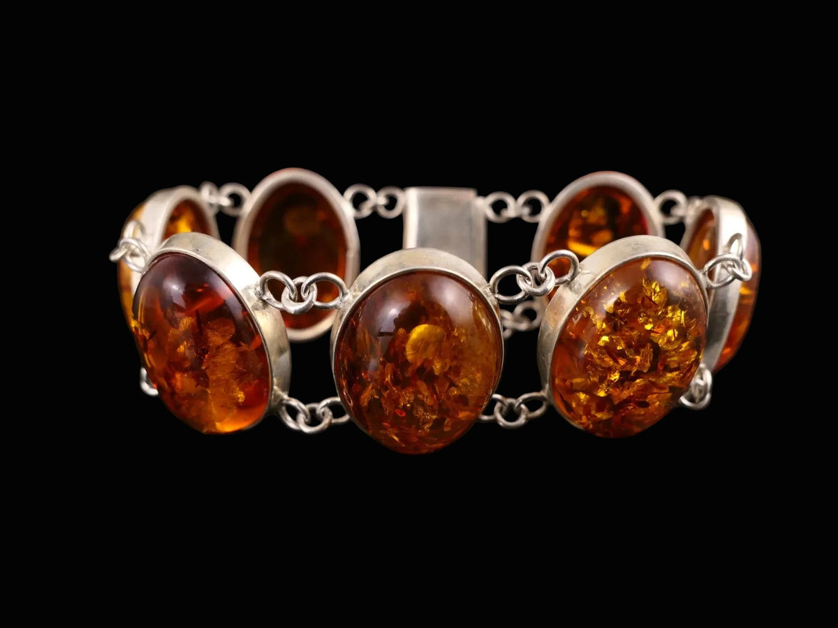 Armband Baltischer Bernstein 925 Sterling Silber Silberarmband 20,0cm Große Ovale Cabochons