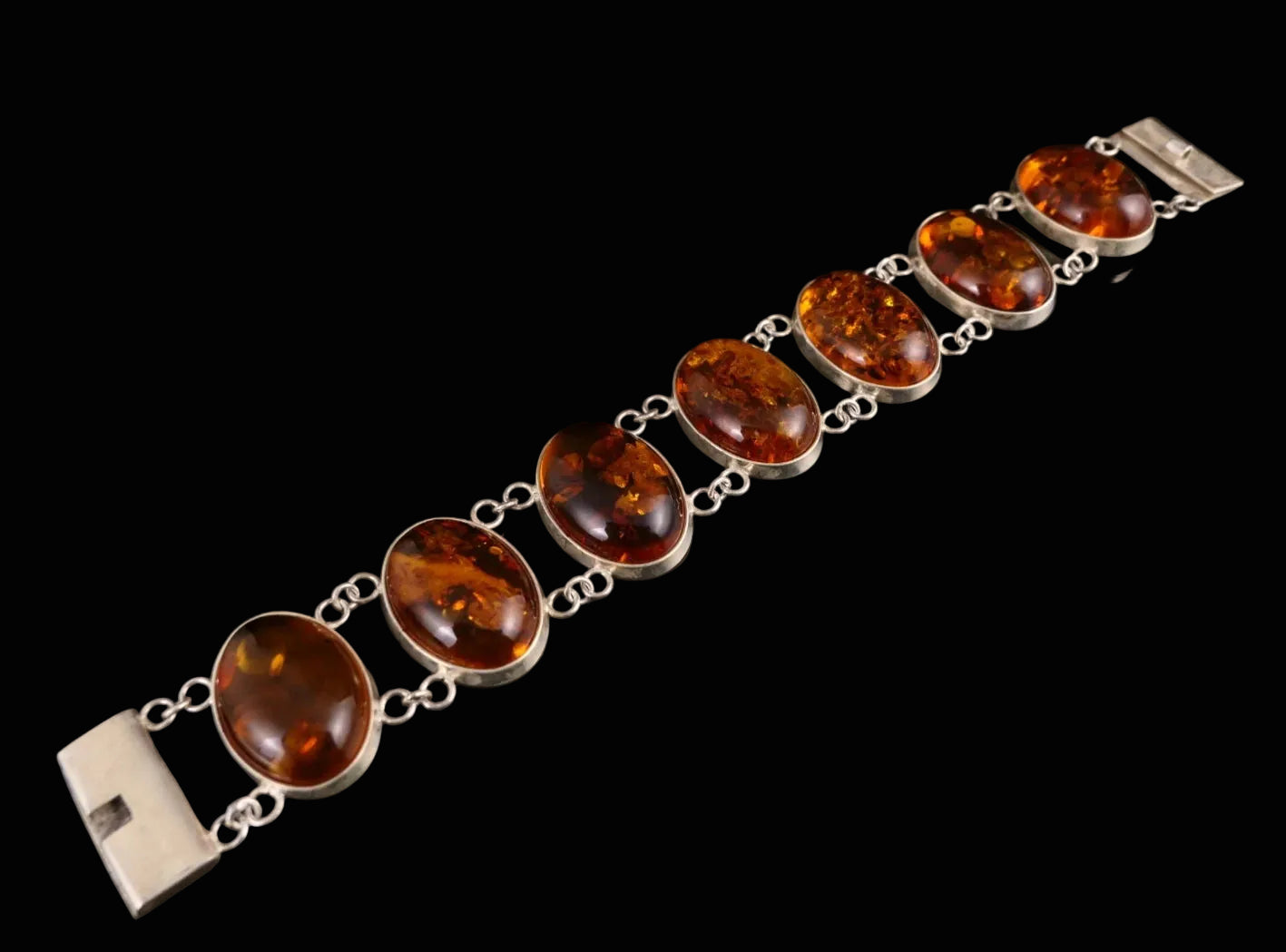 Armband Baltischer Bernstein 925 Sterling Silber Silberarmband 20,0cm Große Ovale Cabochons