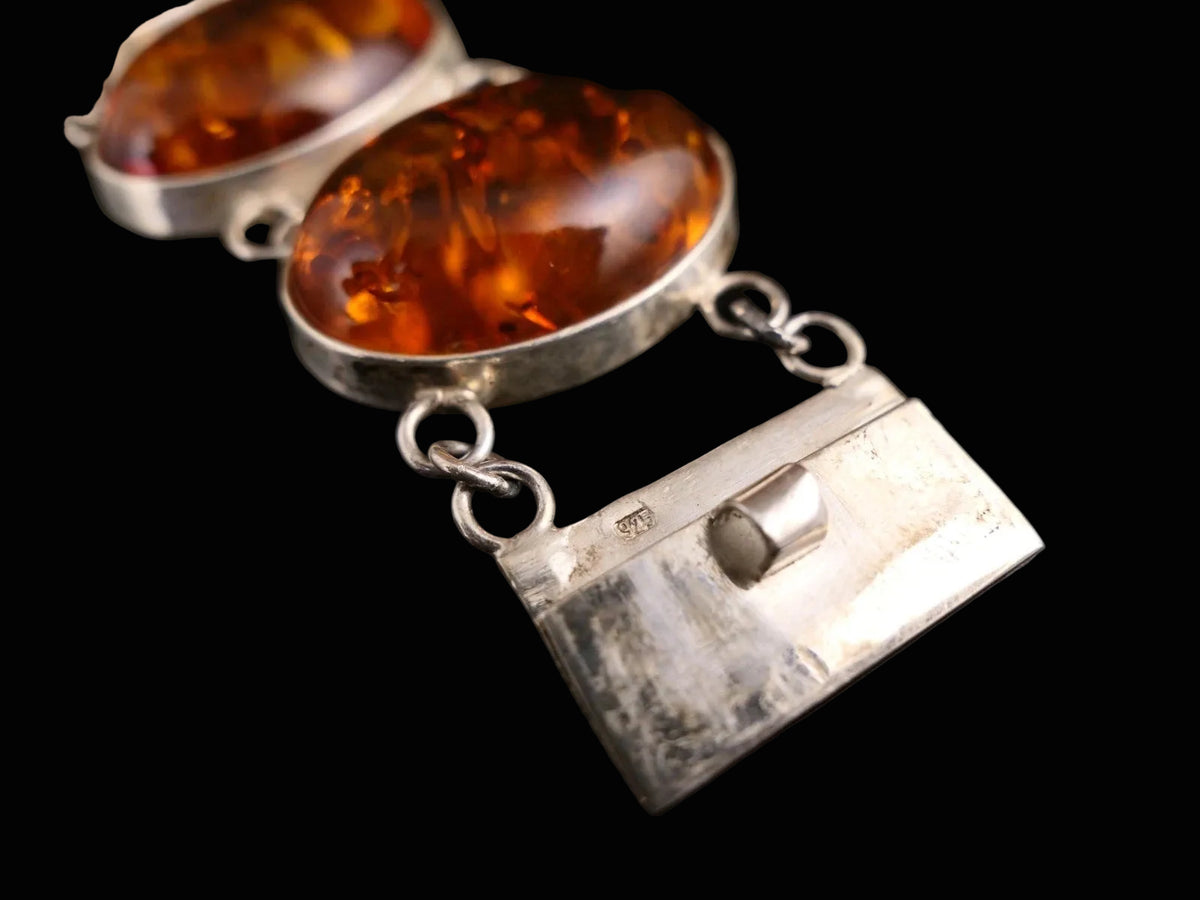 Armband Baltischer Bernstein 925 Sterling Silber Silberarmband 20,0cm Große Ovale Cabochons