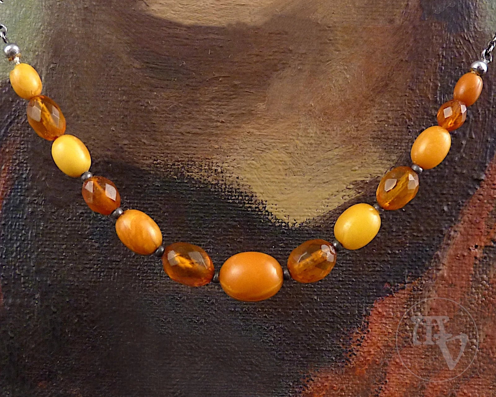 Vintage Bernsteinkette Butterscotch Bernstein Oliven 925er Silber Halskette Damen 43cm Antik Alt