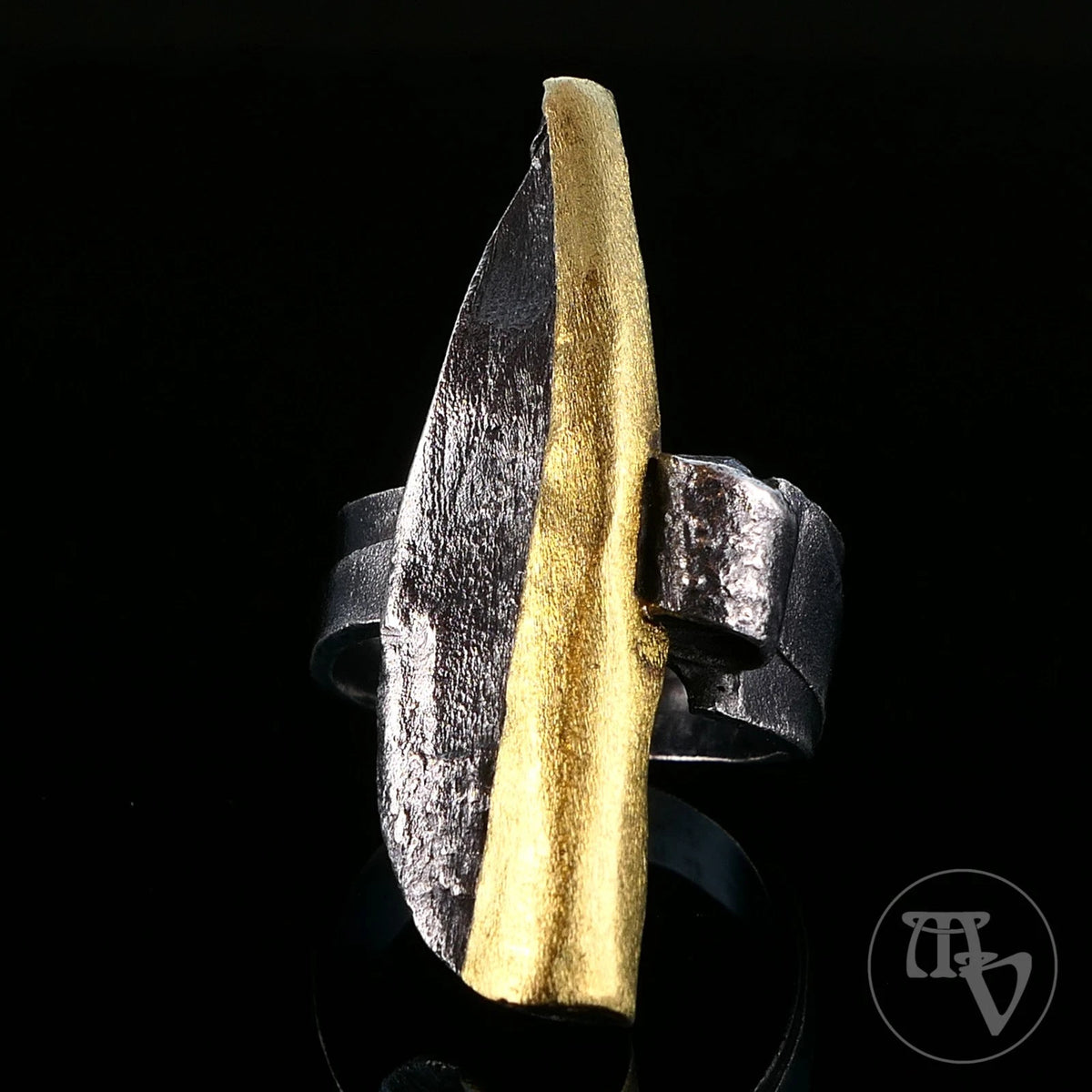 Georg Kramer Modernist Brutalist Ring aus Silber und Gold - RG 59 (18,8 mm Ø) Alt Vintage