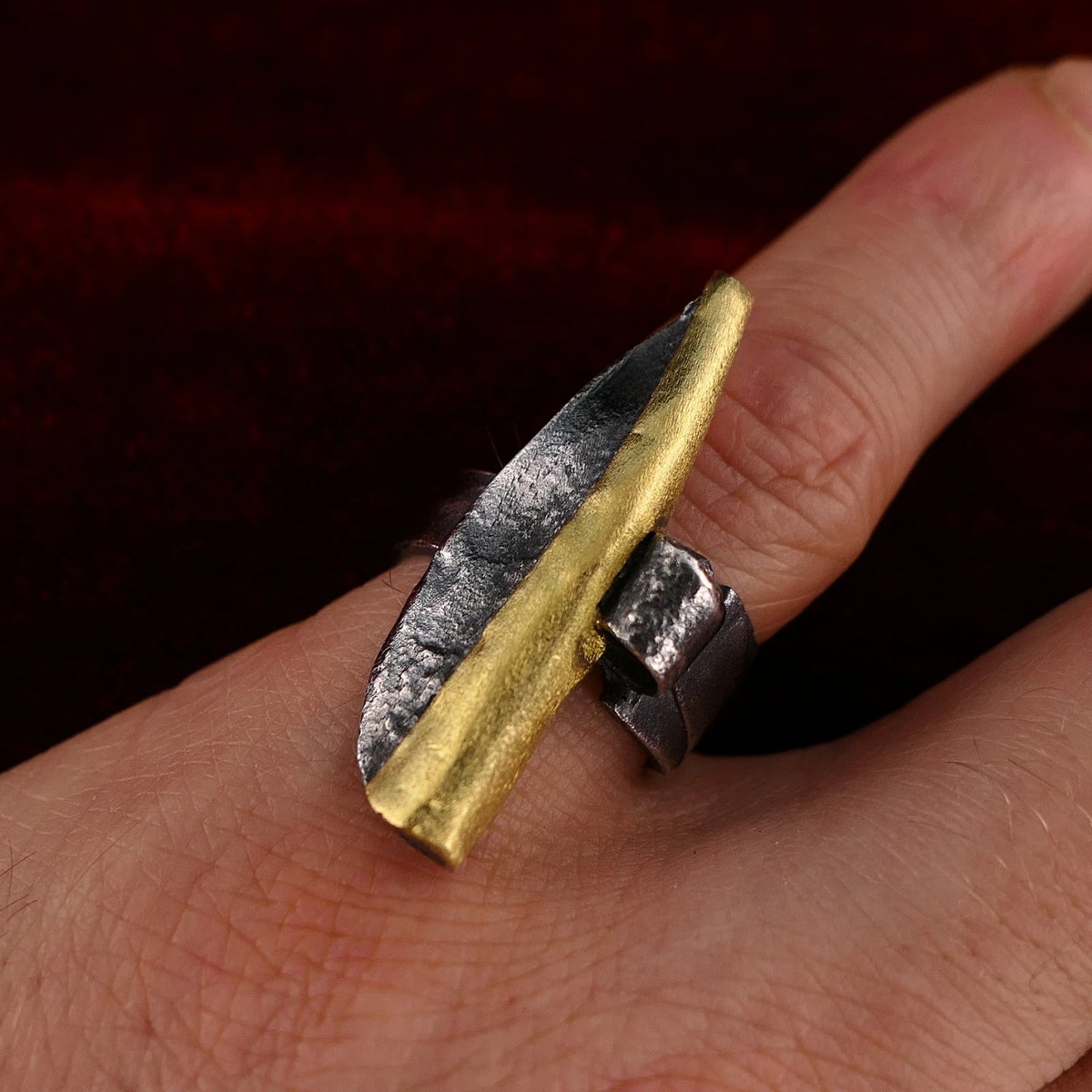 Georg Kramer Modernist Brutalist Ring aus Silber und Gold - RG 59 (18,8 mm Ø) Alt Vintage