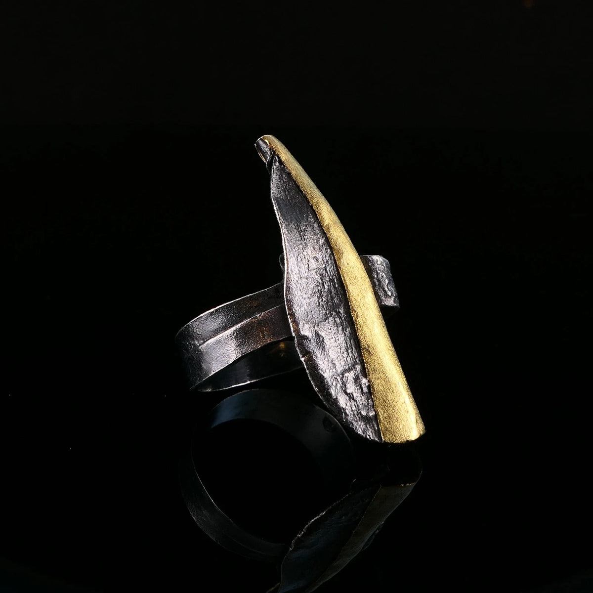 Georg Kramer Modernist Brutalist Ring aus Silber und Gold - RG 59 (18,8 mm Ø) Alt Vintage