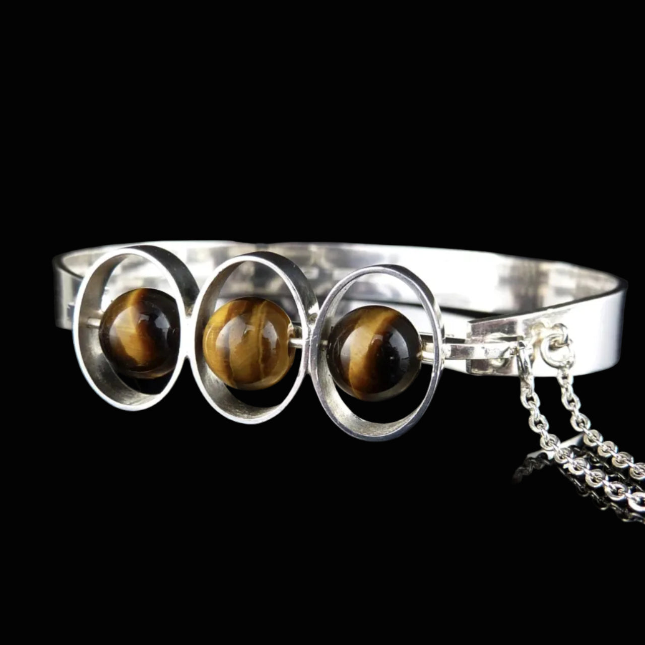 Kultaseppä Salovaara Designer Tigerauge Kugel Armreif Armspange Armband aus 830 Silber 18,0cm Vintage