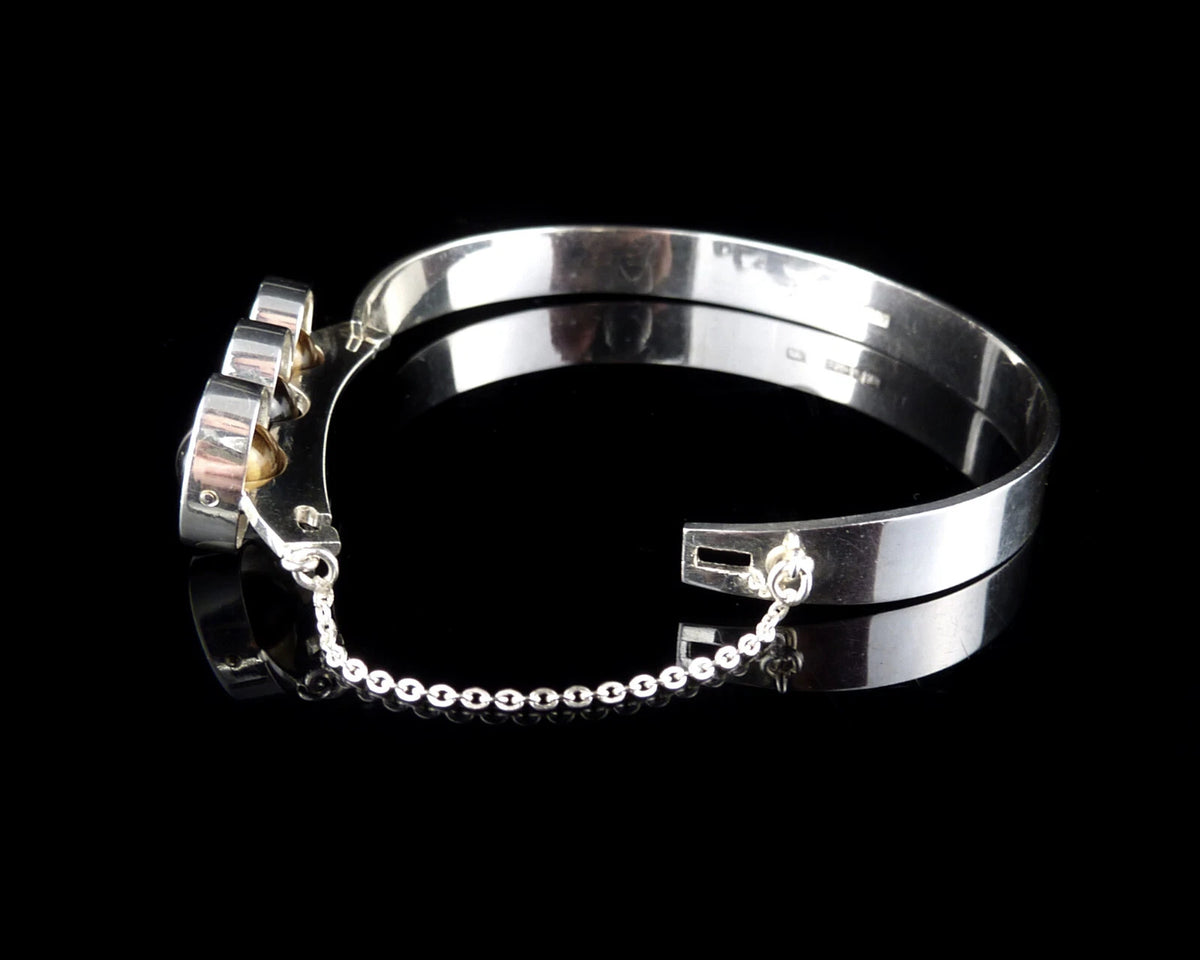 Kultaseppä Salovaara Designer Tigerauge Kugel Armreif Armspange Armband aus 830 Silber 18,0cm Vintage