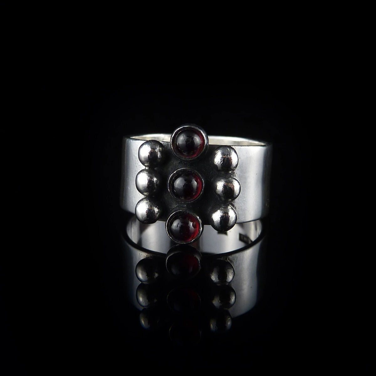 Toivo J Toponen für Kaunis Koru - Vintage Modernist Granat Ring aus 916er Silber RG 58 (18,4 mm Ø)