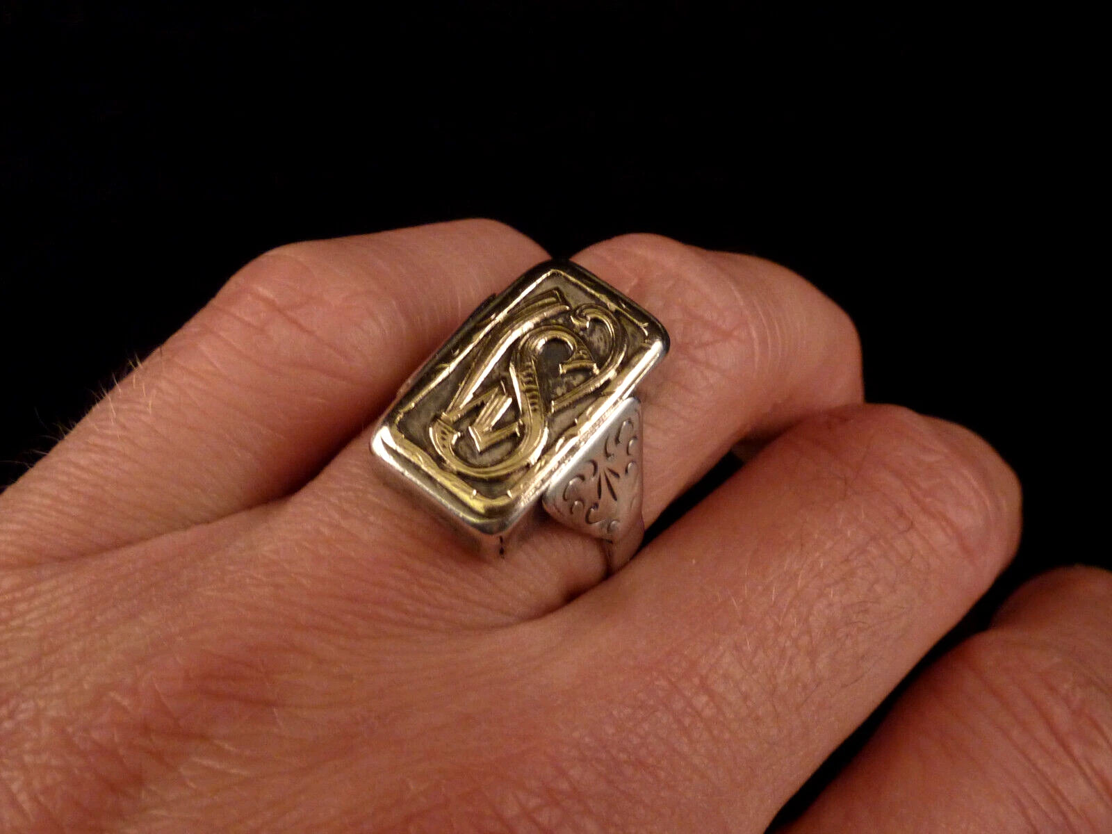 Antiker Monogrammring Siegelring Initialen WS / SW Silberring 800 Silber & 333 Gold RG 60 (19,1 mm Ø) Vintage Alt