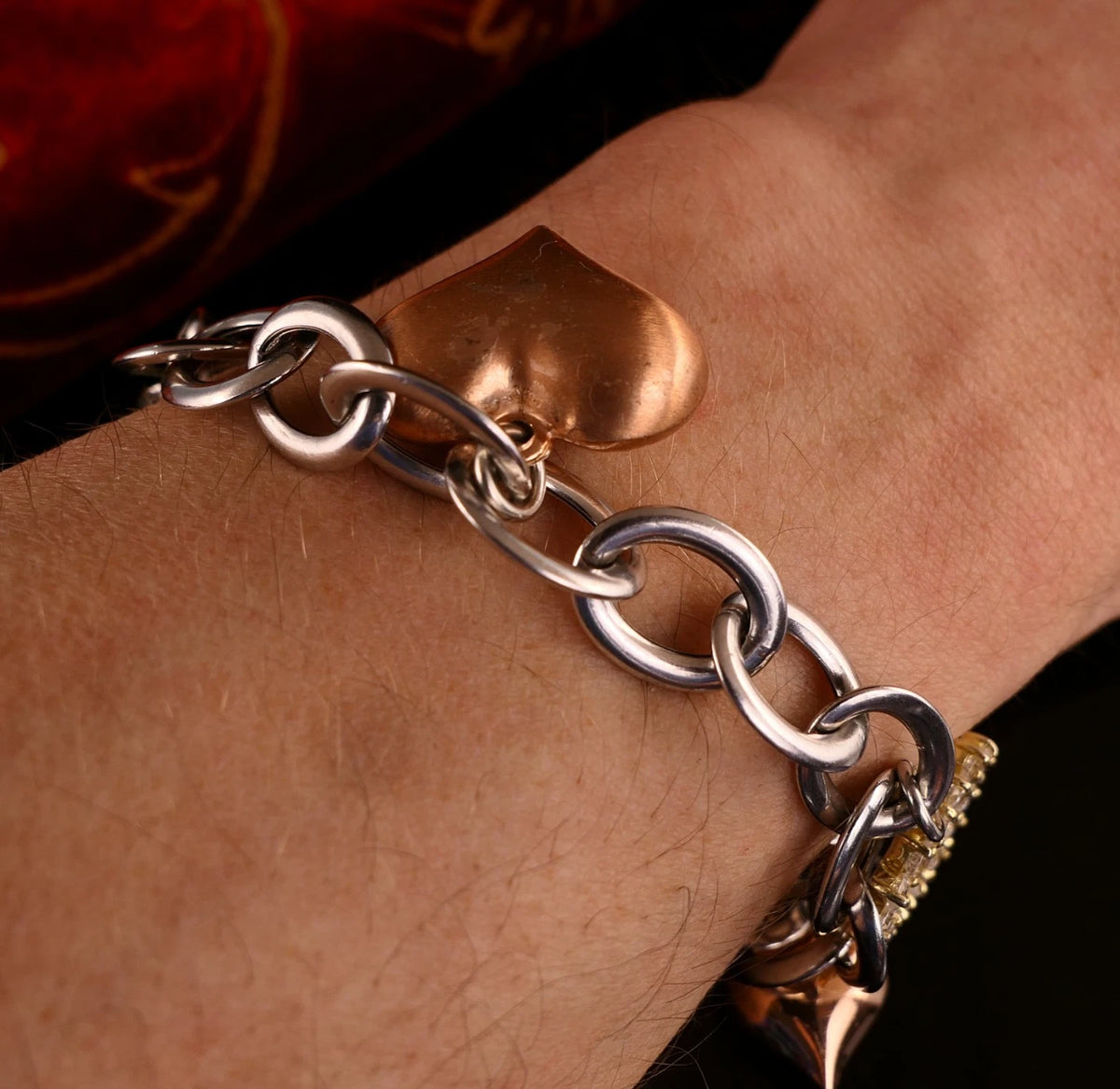 Edles 925er Silber Gliederarmband Bettelarmband mit vergoldeten Herz Anhänger 20,5cm aus Italien